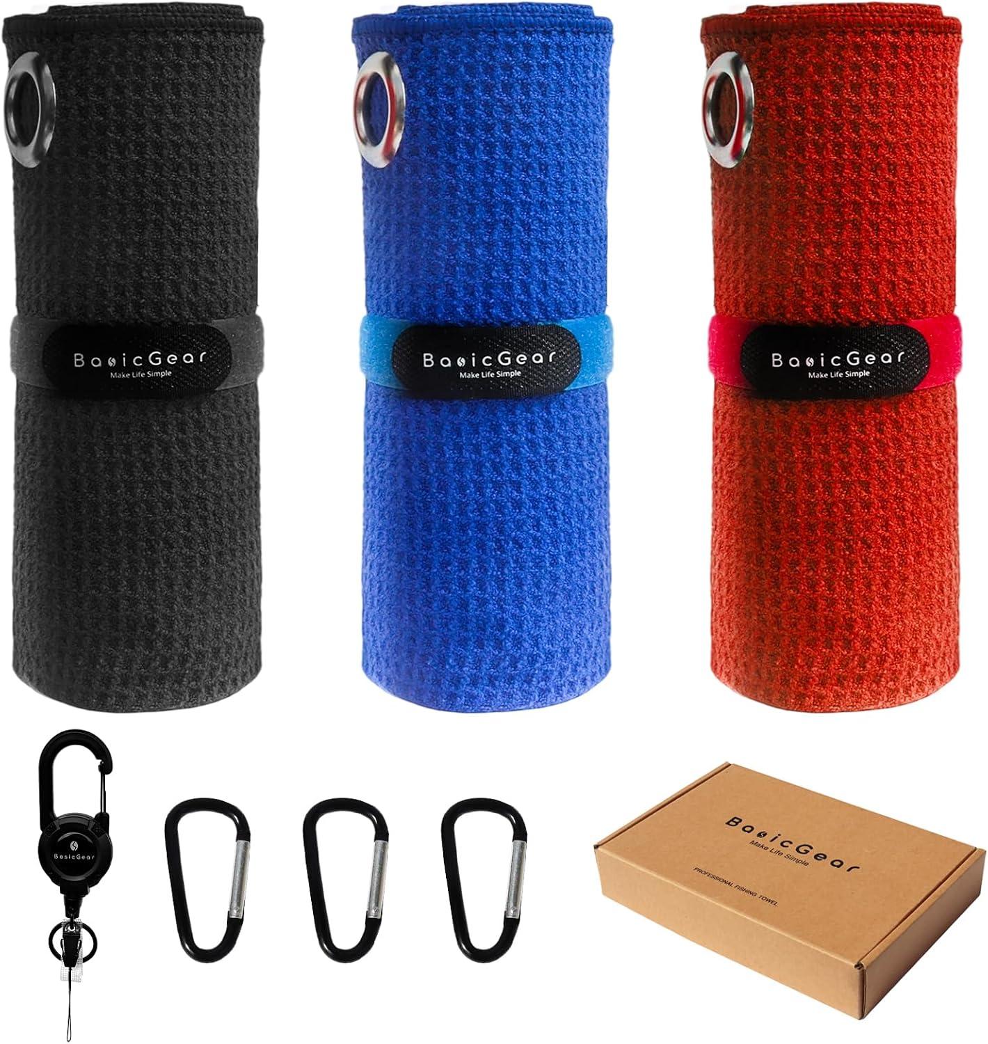 BasicGear® Fishing Towel, 3 Pack, 16x16 in, Black/Red/Blue, Waffle