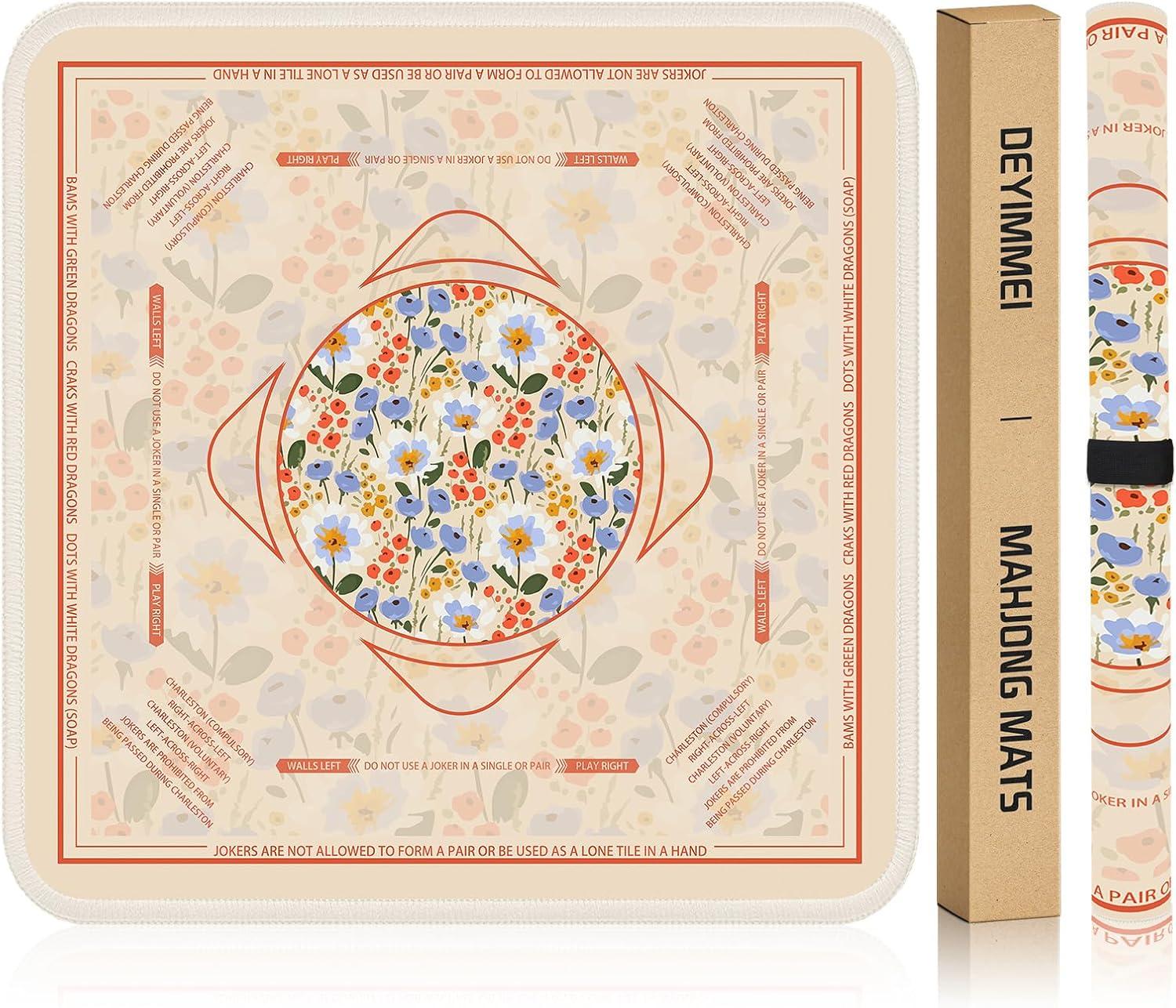 Rolled Shipping Mahjong Mat, 31.5"x31.5", Non-Slip Table Cover with Pockets