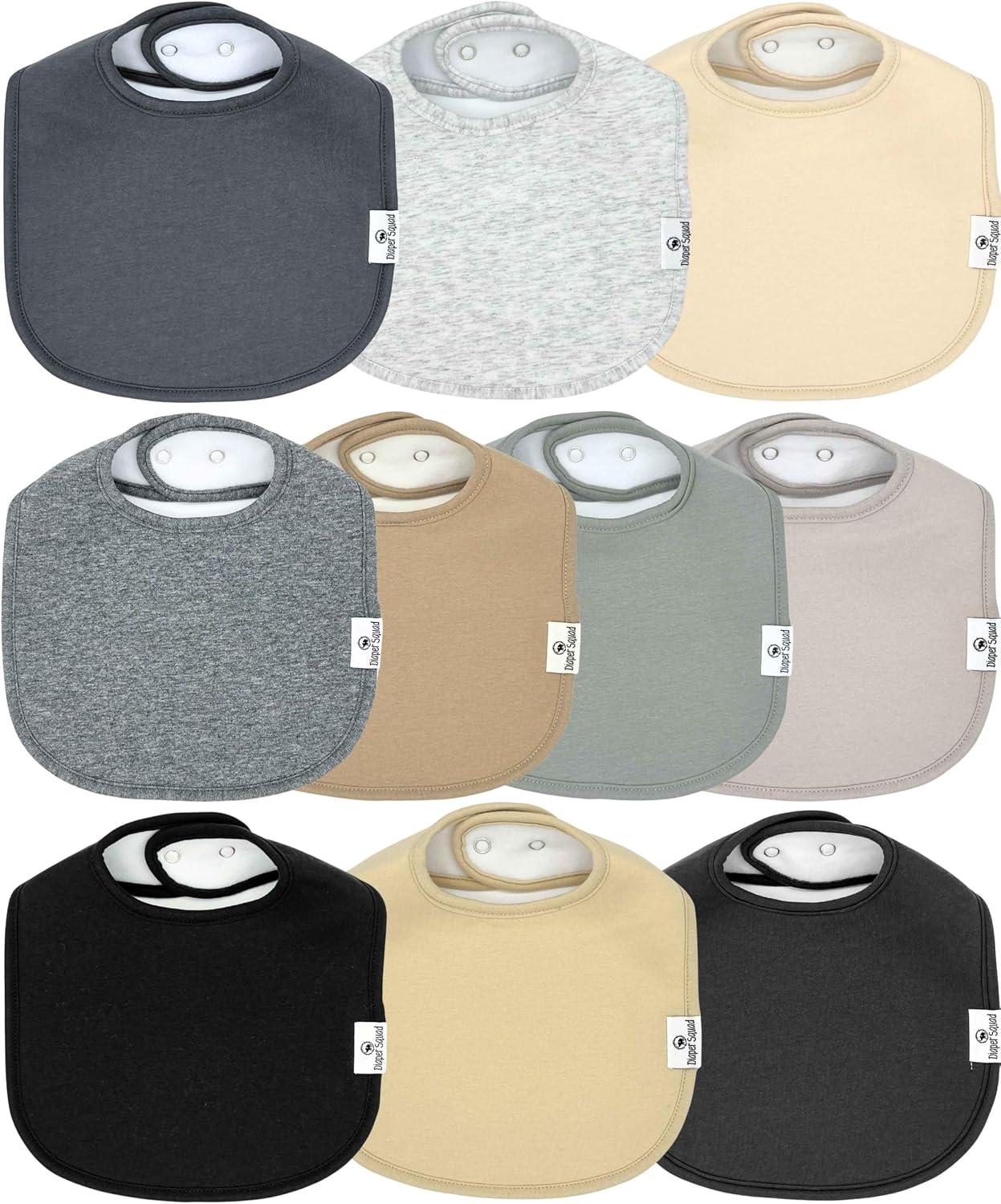 Diaper Squad 10-Pack Organic Cotton Baby Bibs for Baby Boy, Girl