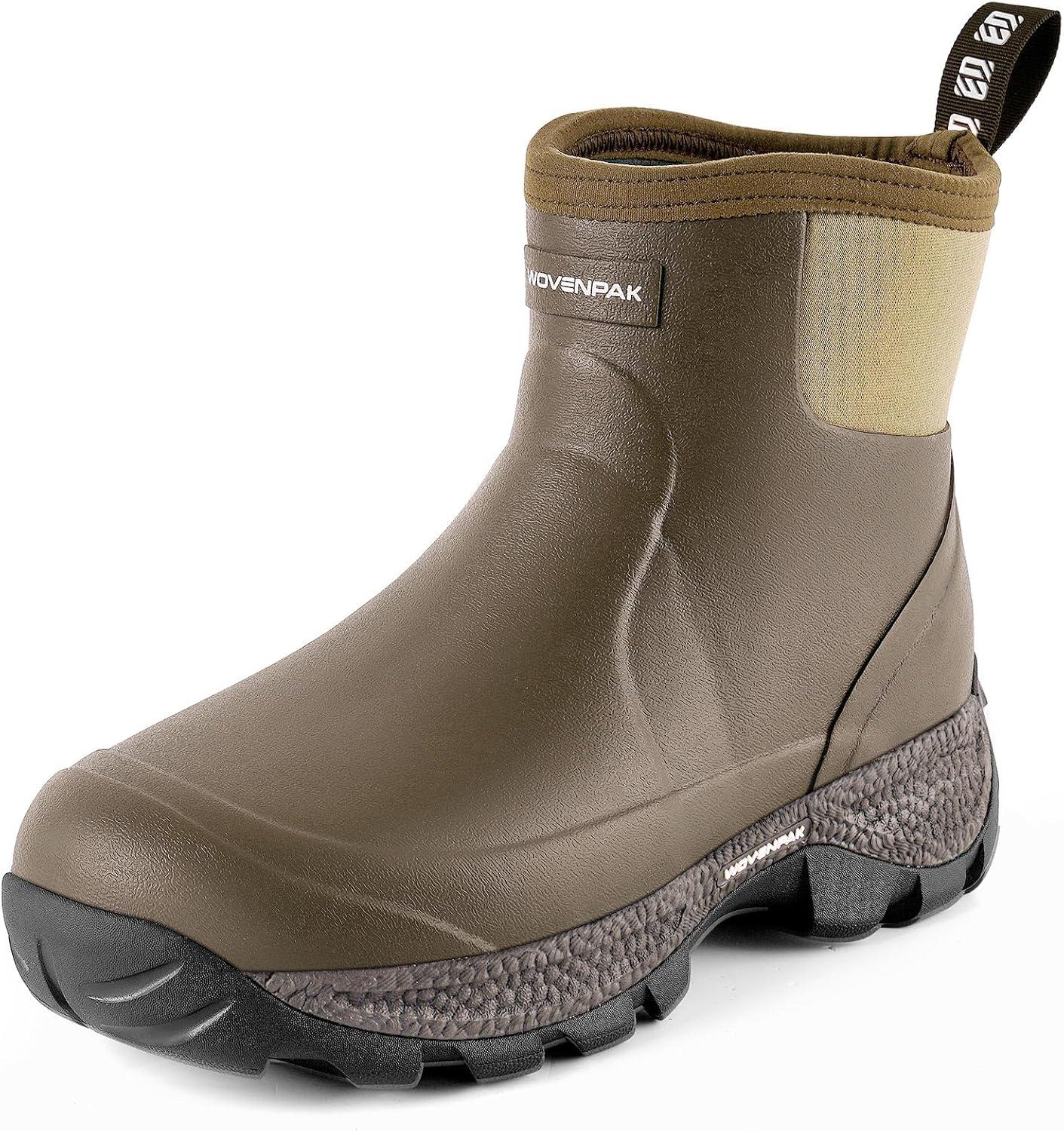 WOVENPAK Rubber Boots for Men, Waterproof Ankle Rain Boots Men, Insulated Work Shoes Outdoor Mud Boots for Gardening, Hunting, Farming, Camping and Yard, Size 7