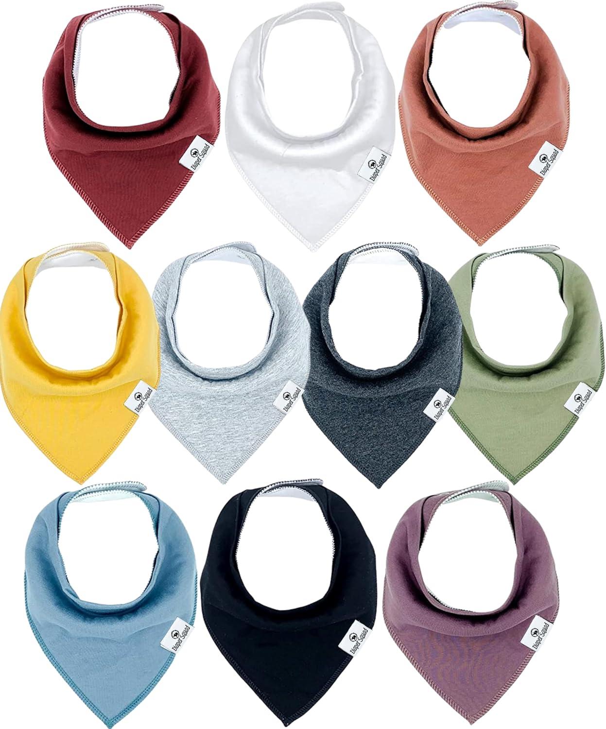 Diaper Squad 10-Pack Organic Cotton Baby Bibs for Baby Boy, Girl