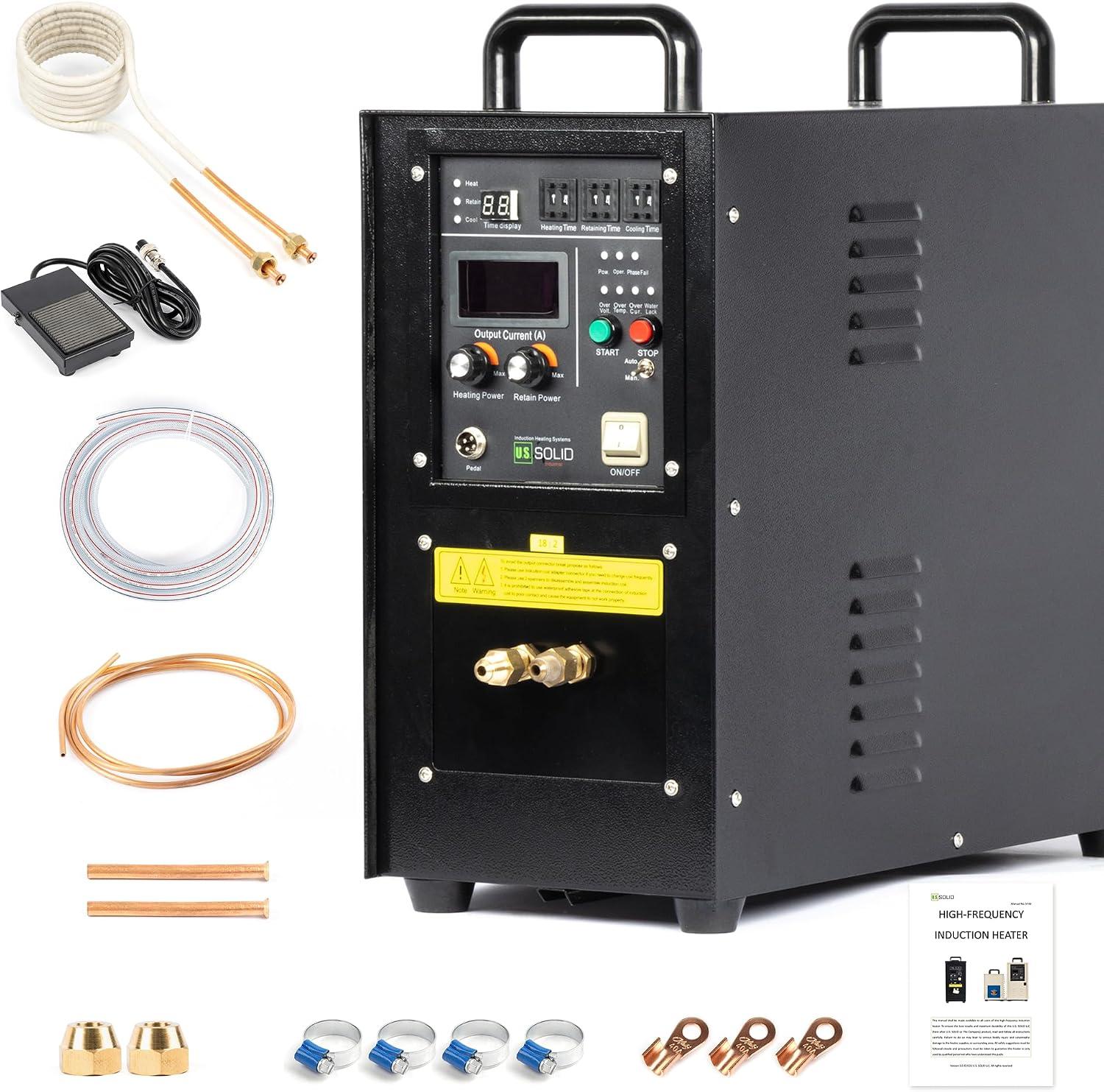 U.S. Solid 15KW High Frequency Induction Heater Furnace, 30-80KHz Output, 110V Single Phase, MOSFET & IGBT Inverter System, 16:2 Turns Ratio, for Metal Melting & Heat Treatment