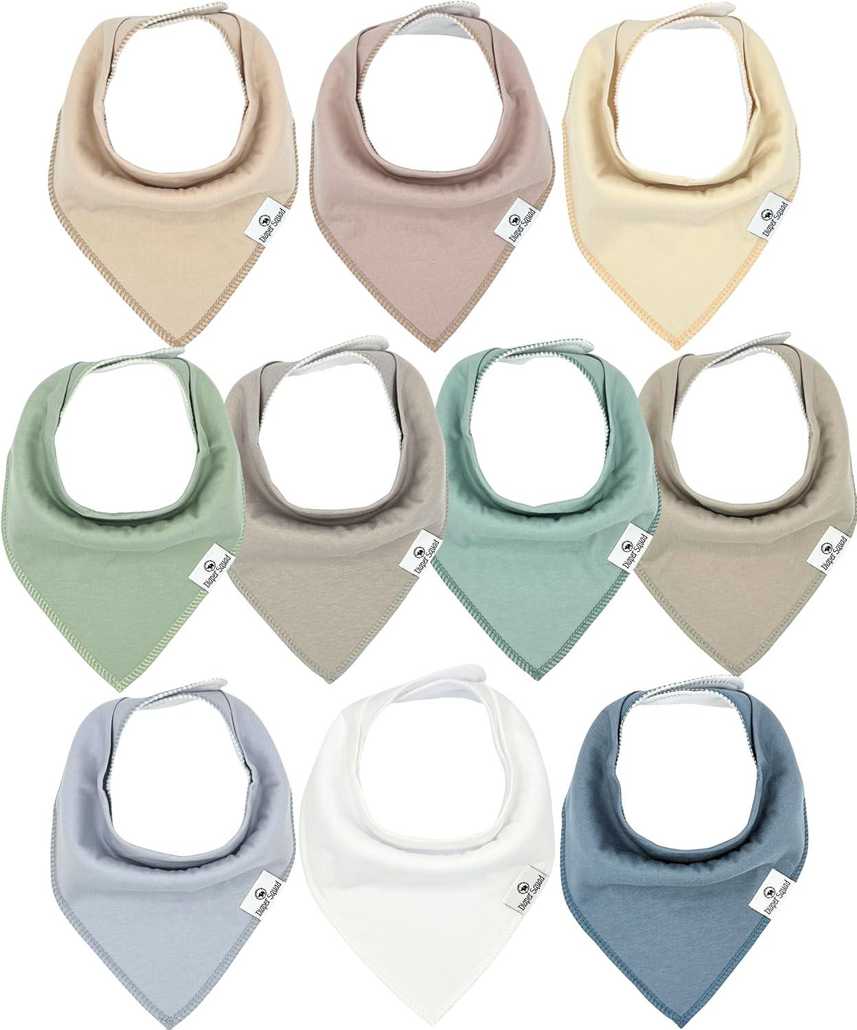 Diaper Squad 10-Pack Organic Cotton Baby Bibs for Baby Boy, Girl