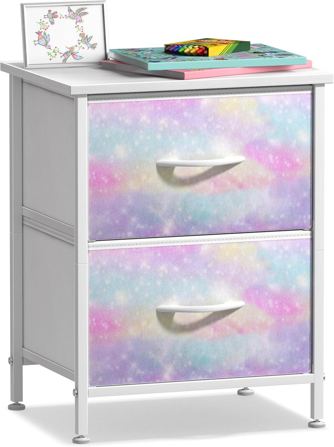 Sorbus Kids Nightstand, Fabric Drawers (Watercolor, 2 Drawer)