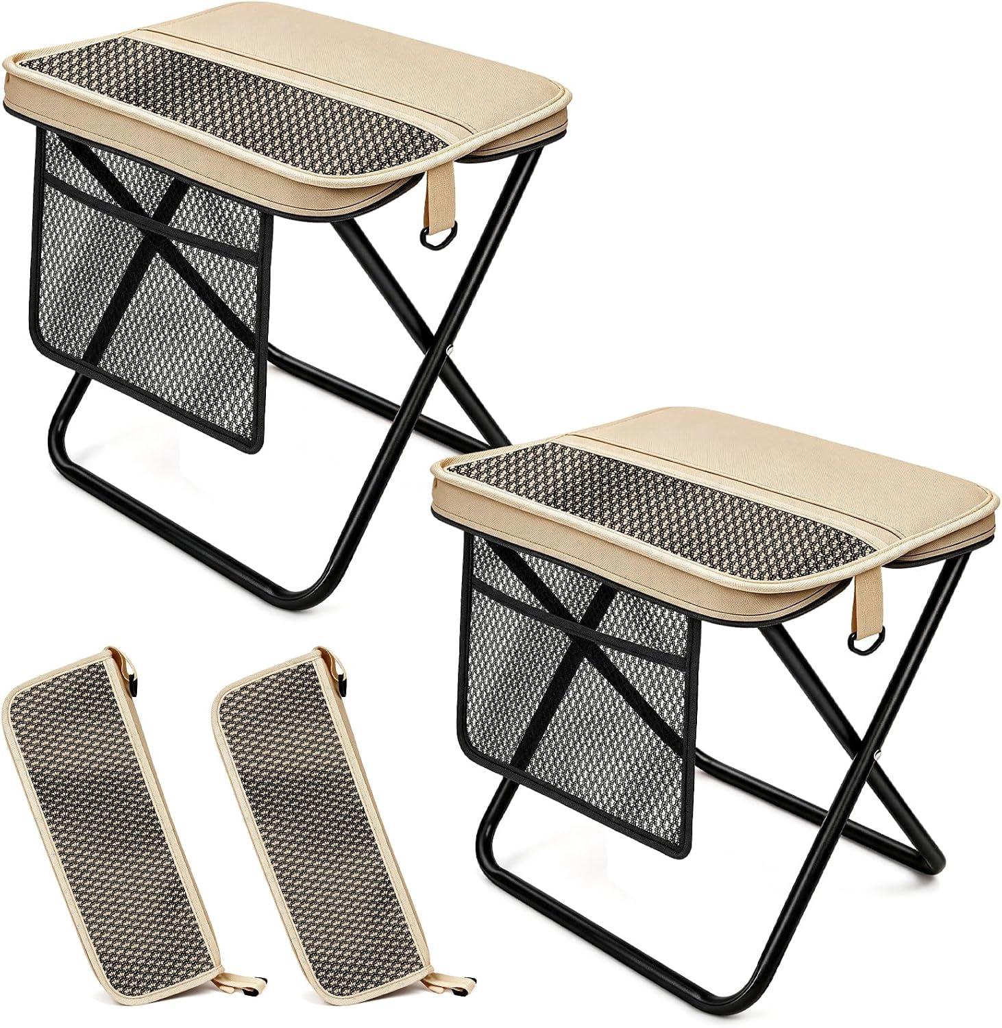 Fshyos 2 Pack Portable Folding Stools, 14.2" Collapsible Chairs for Adults