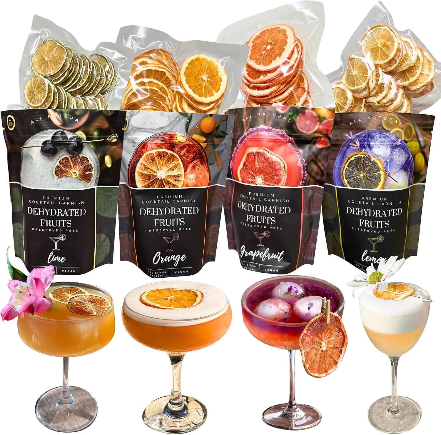 Dried Citrus Slices. 4 PACK Dehydrated Fruits. PREMIUM DRIED FRUIT SLICES COCKTAIL GARNISHES 150+ Slices LIME - LEMON - ORANGE - GRAPEFRUIT - Preserved Peel - Bar supply - Home Bar