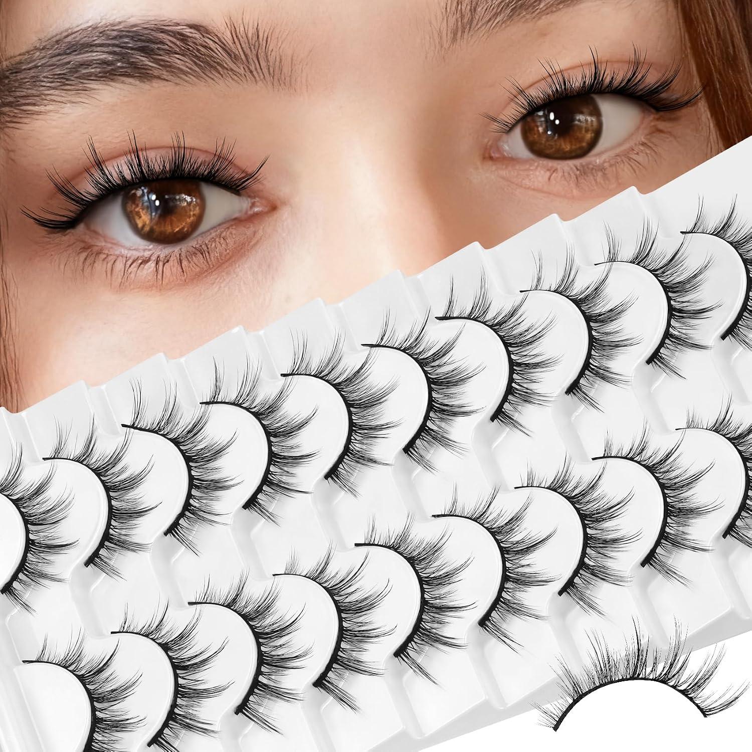 Losha Eyelashes Manga Lashes Wispy Faux Mink Lashes Natural Look (6D75)