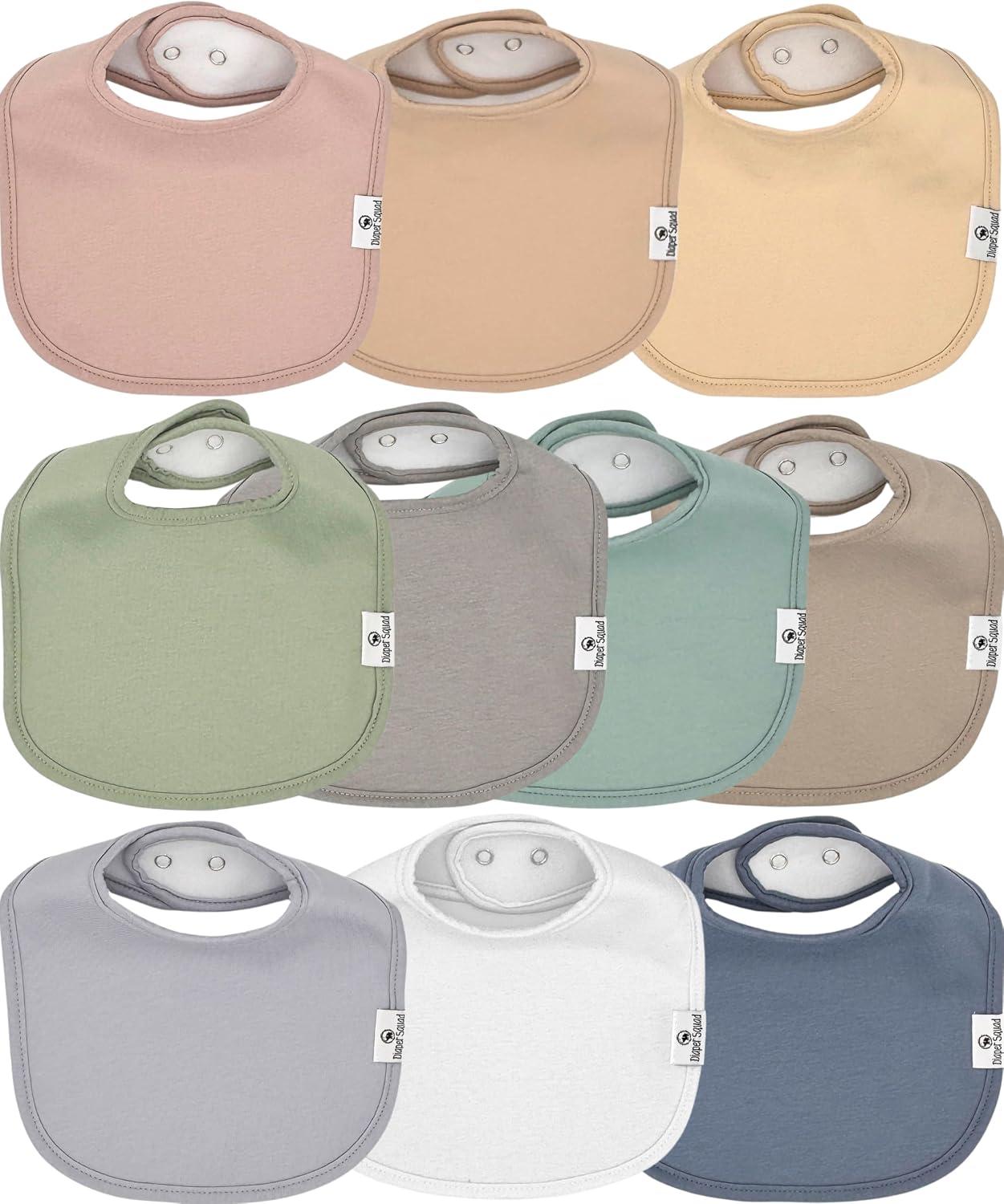 Diaper Squad 10-Pack Organic Cotton Baby Bibs for Baby Boy, Girl