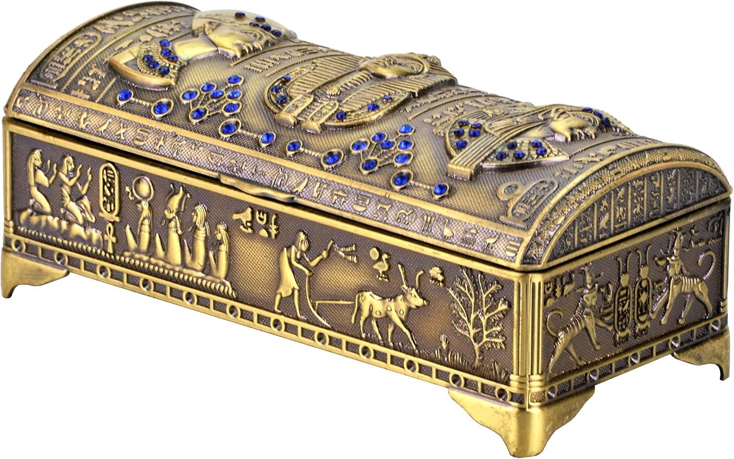 NileCart Ancient Egyptian Style Decorative Small Jewelry Box Made in Egypt (Antique Brass)