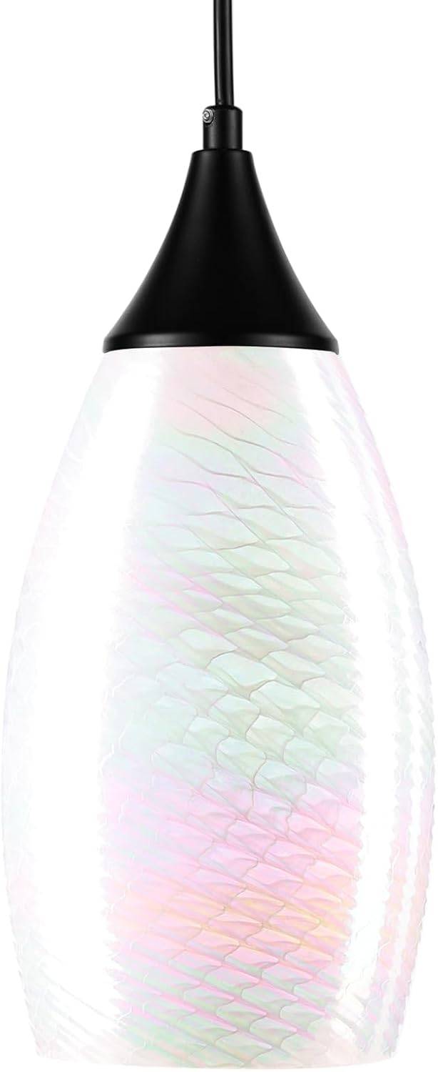 Porseme Plug in Pendant Light with Handcraft Art Glass Shade, White
