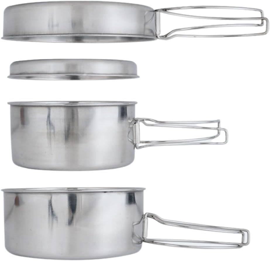 BeGrit Backpacking Camping Cookware Mini Picnic Camping Cooking Mess Kit with Pot and Pan Set for Hiking 4pcs Set
