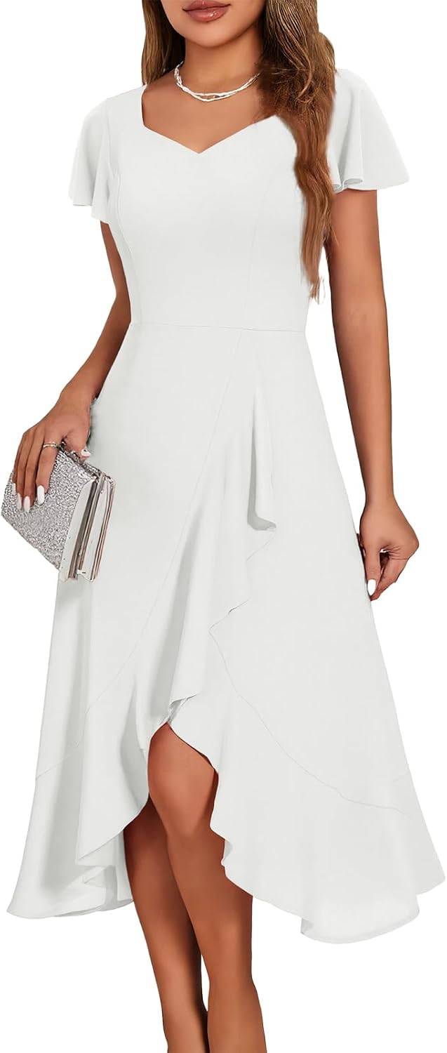 HomRain Women's Plus Size Formal Dresses Wedding Guest White Dress for Women 2026 Tea Evening Church Party Cocktail Graduation White 3XL