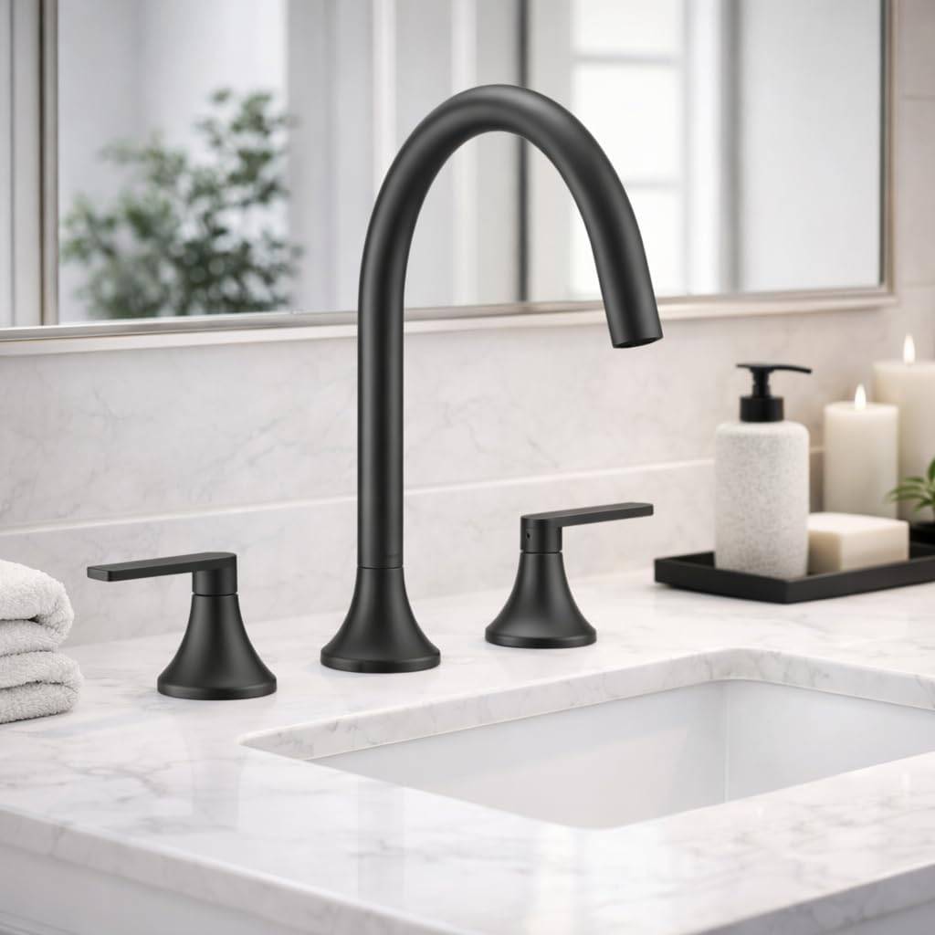 INDARE Matte Black Widespread Bathroom Faucet with Drain and Supply Lines