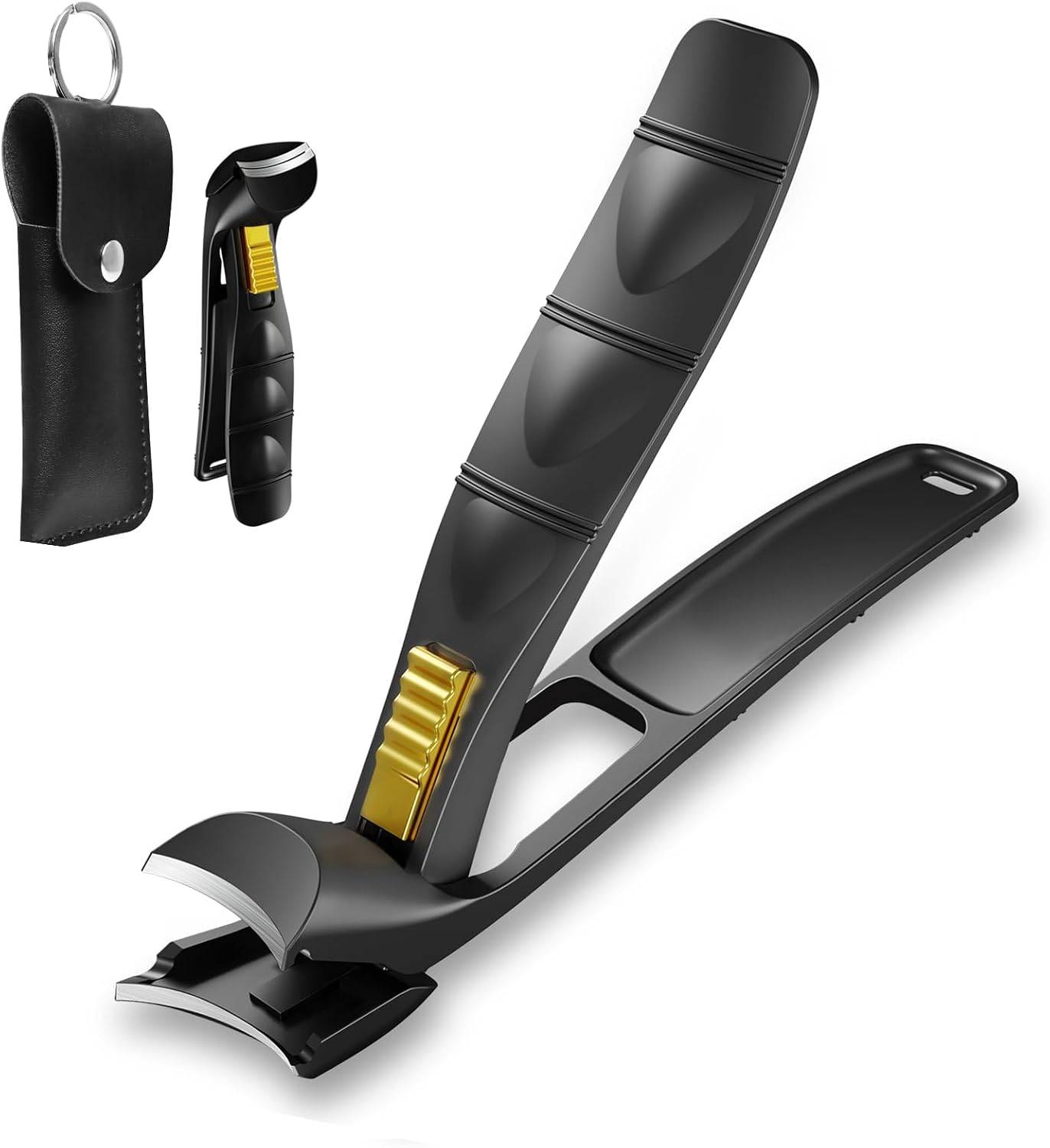 ILLFER Curved Toenail Clipper with Safety Lock – Heavy Duty Thick Nail Cutter for Ingrown & Hard Nails, Ergonomic Arched Design No Need to Bend, Wide Jaw Opening, Includes PU Leath
