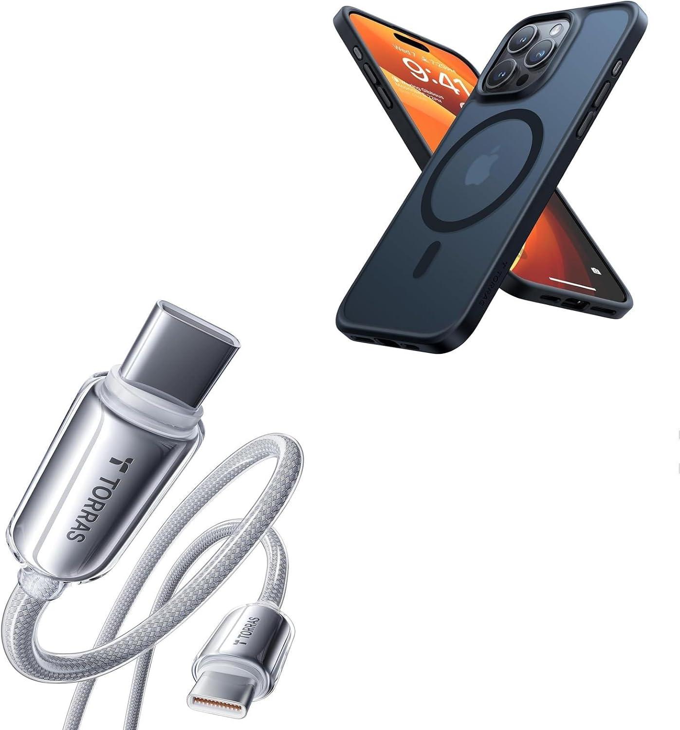 TORRAS iPhone 15 Pro Max Case with USB C Cable