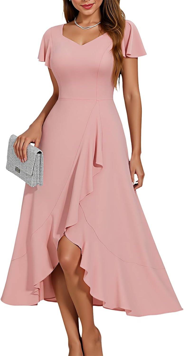 Women's Blush Pink Bridesmaid Dress V Neck Formal Cocktail for College Graduation Women 2026 Summer Wedding Guest Dresses for Blush S
