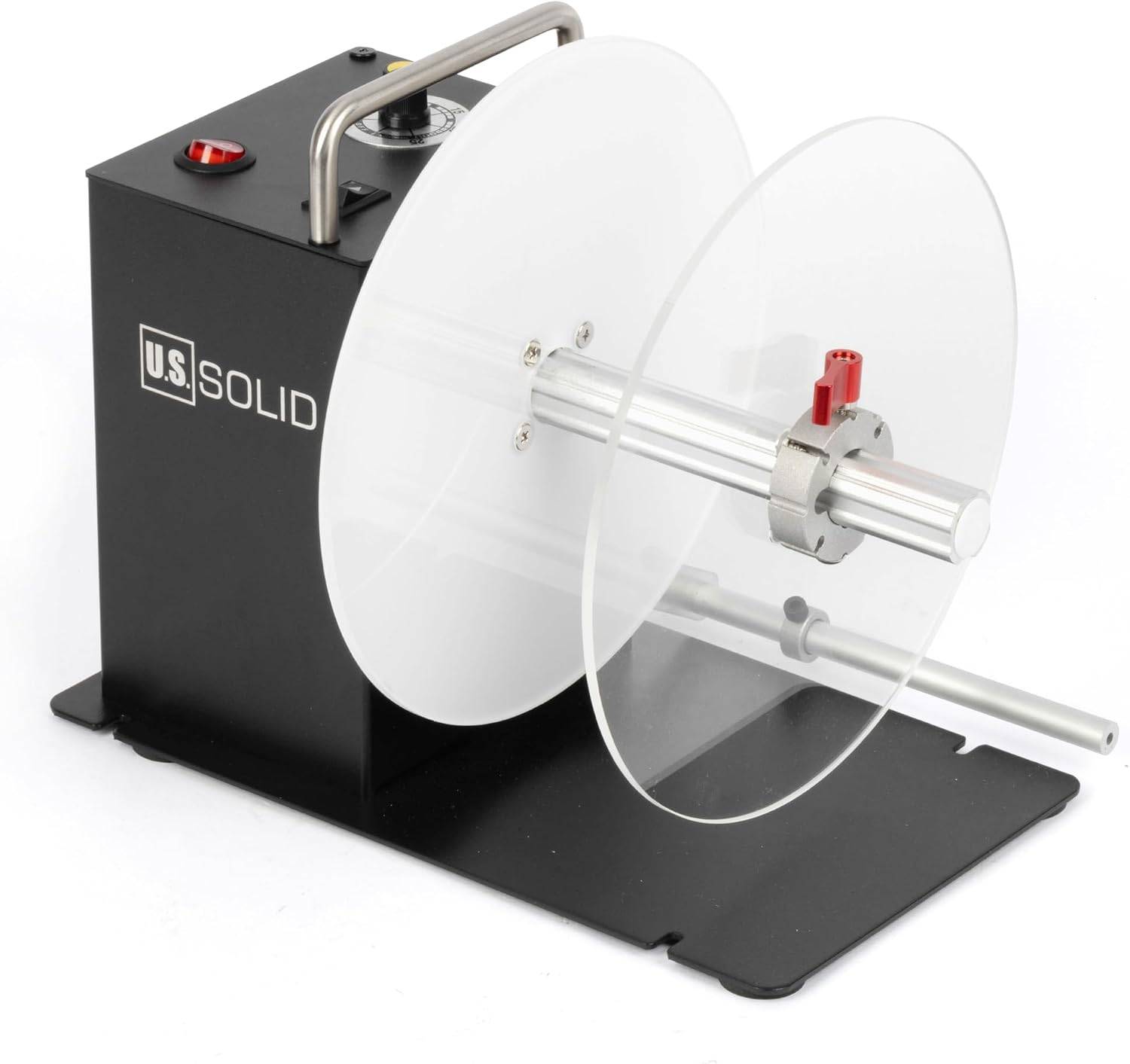 U.S. Solid Automatic Label Rewinder, 1/1.5/3 in Cores Plus Coreless, Bidirectional, up to 4.72 in Wide, 7.87 in Max Roll, up to 8 in/s, Auto-Sync Lift Lever, AC 100-240 V