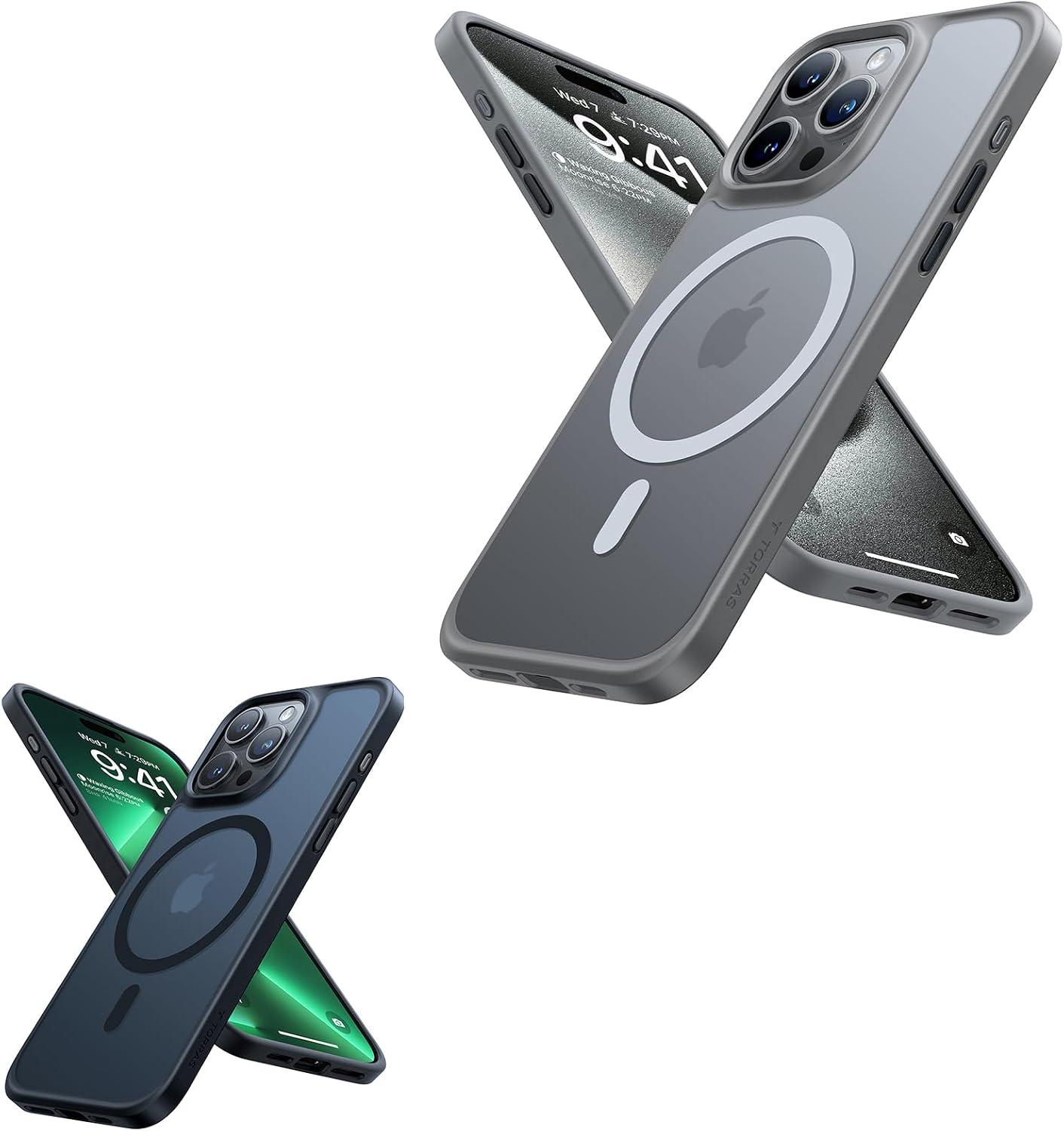 TORRAS Save 15% to Buy Black & Grey Titanium Magnetic Guardian for iPhone 15 Pro Max Together