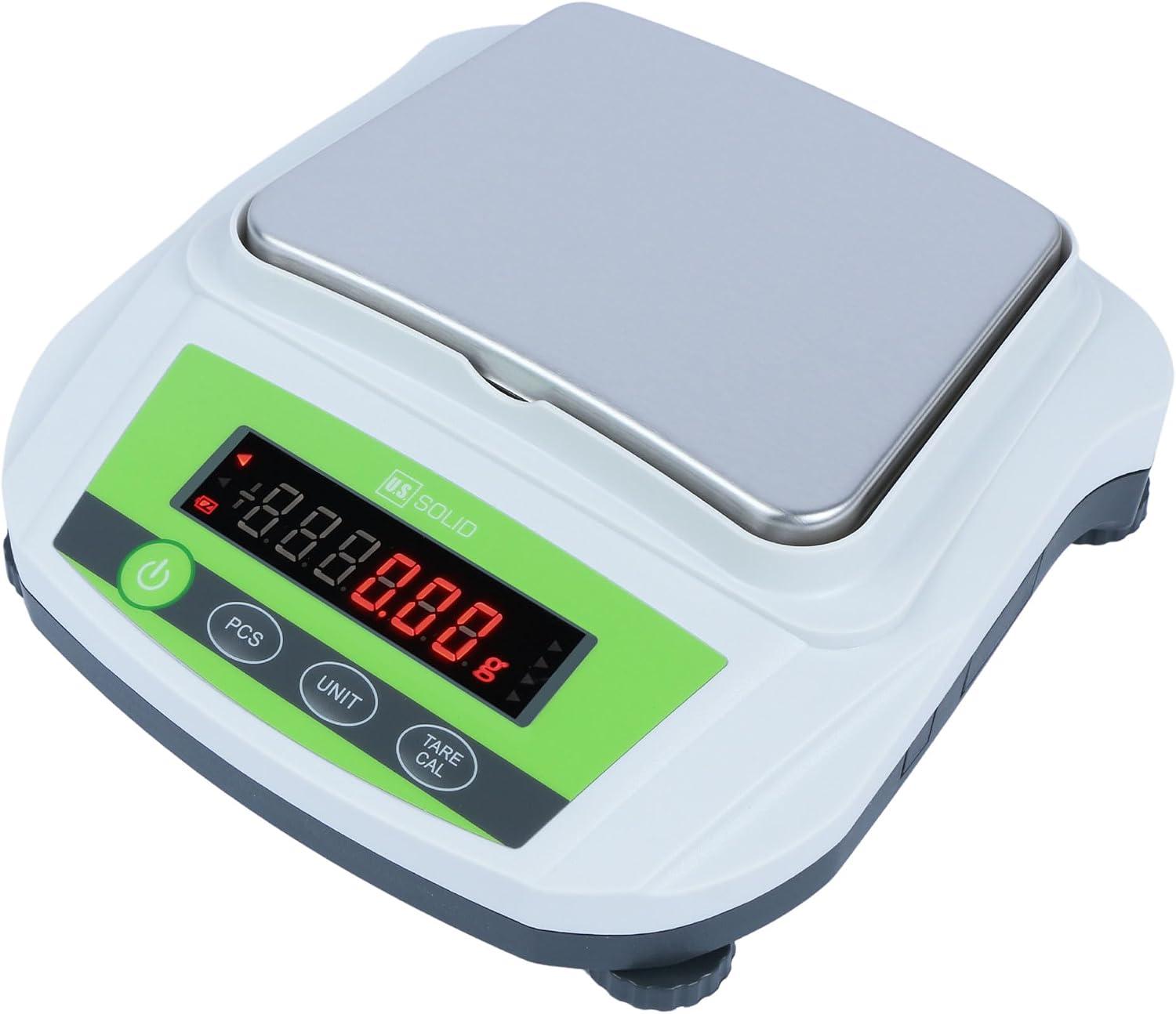U.S. Solid Precision Balance, 2000g/4.4lb x 0.01g Digital Lab Scale, 6.2" x 5" Rectangular Pan, Piece Counting, g/ct/oz/lb, 100-240V AC & 4xDC 1.5V Battery, Kitchen, Jewelry, Scien