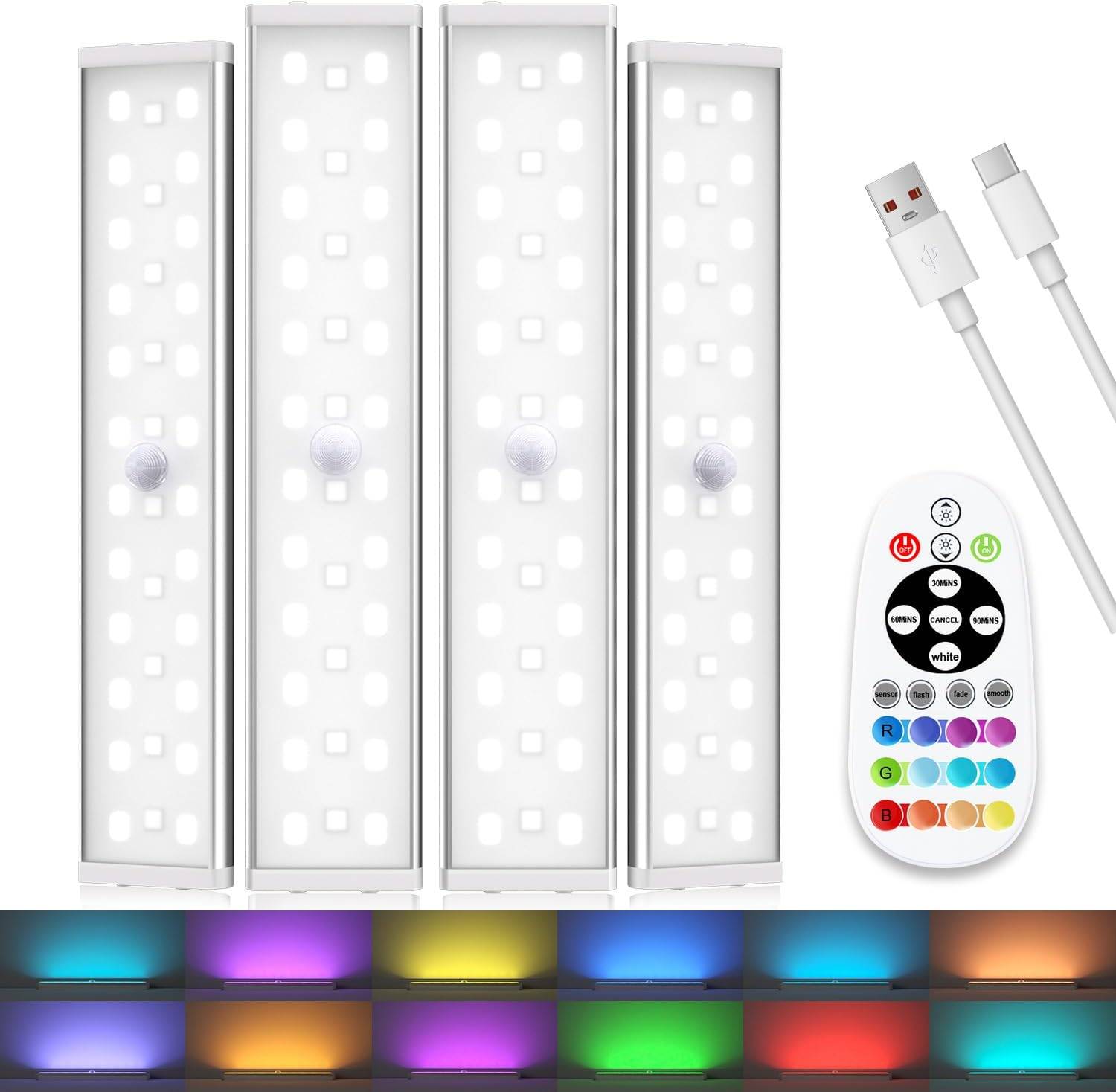 Diomart Under Cabinet Lighting Wireless, RGB LED Closet Lights, 4 Pack