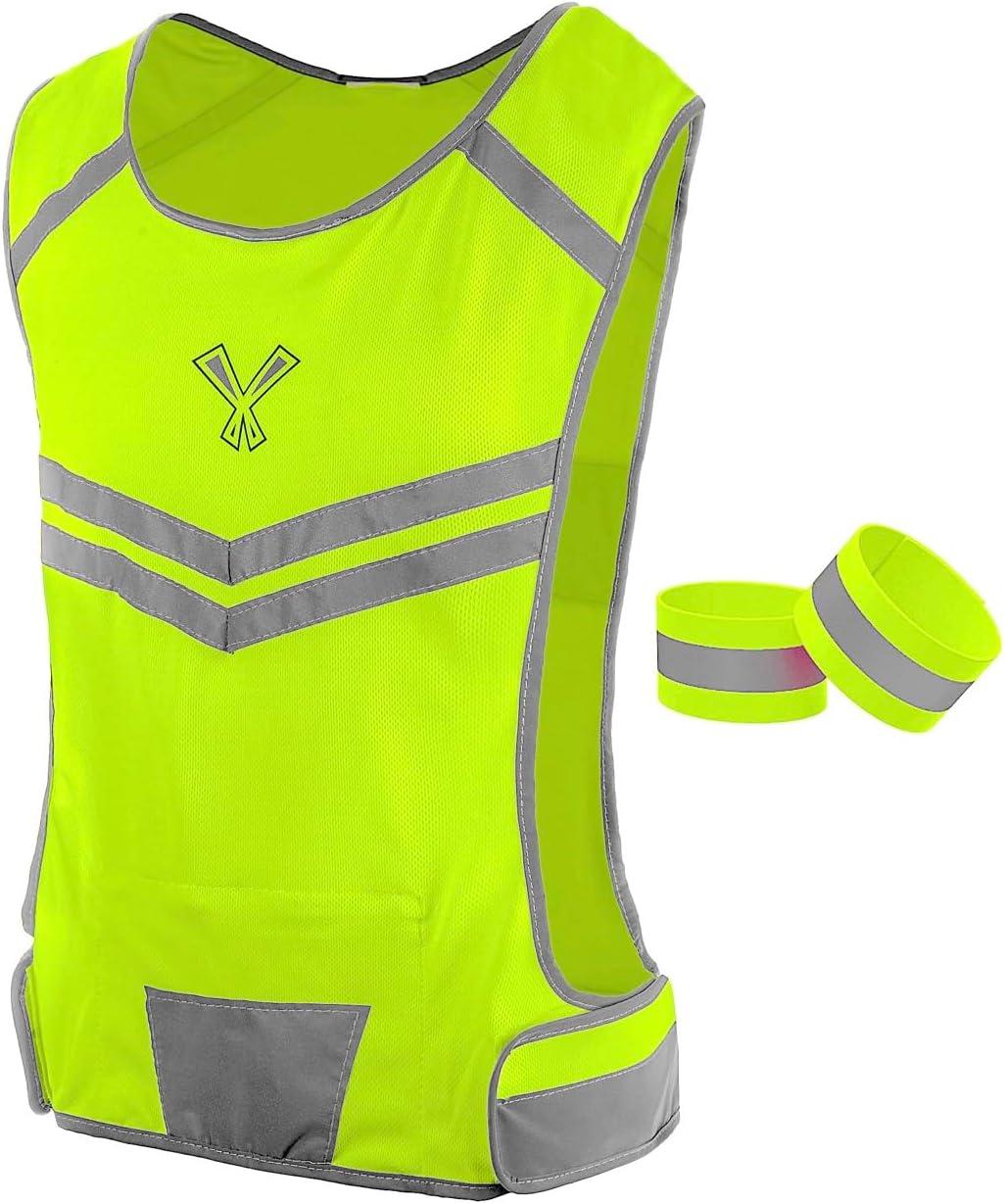 Reflective Safety Vest with Pocket & 2 Bands, High-Visibility Running Vest