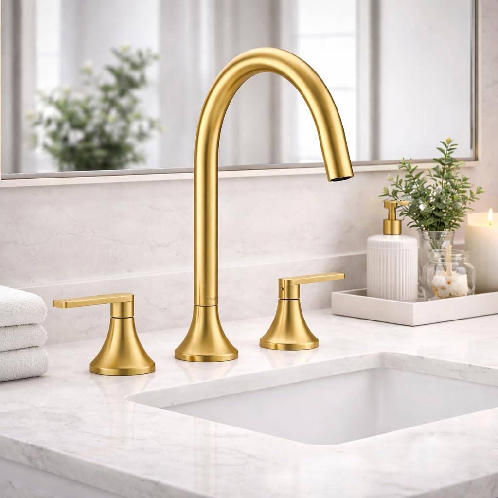 INDARE Brushed Gold Widespread Bathroom Sink Faucet, 2-Handle 3-Hole