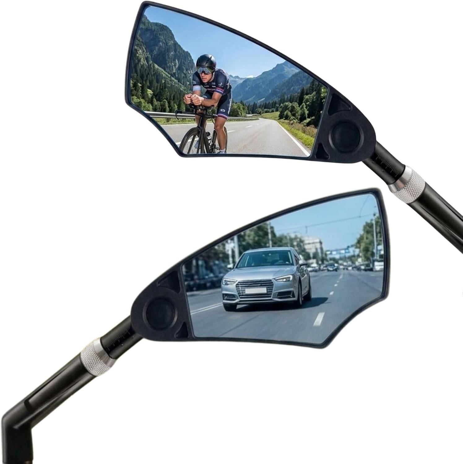 ESLIFE Bike Mirror Pair (2 Mirrors) HD Convex Glass Rear View, Handlebar Mirror with Extendable Arm (5.9–7.9 in / 15–20 cm), 360° Rotatable Mirror for Bicycles, Fits 20–25 mm Flat