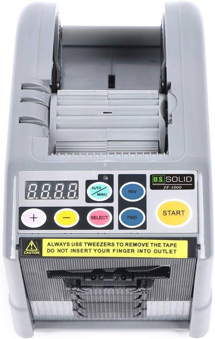 U.S. Solid Automatic Tape Dispenser, Electric Tape and Ribbon Cutting Machine, Dual Reel, Digital Length 5-999 mm, Tape Width 6-60 mm, Countdown Cutting to 999, up to 11.8 in Roll