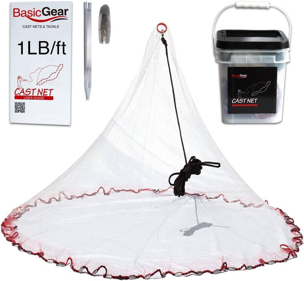 BasicGear® Cast Net, Lead, 10ft Radius, 1/2 in Mesh, 1lb, for Bait Fish