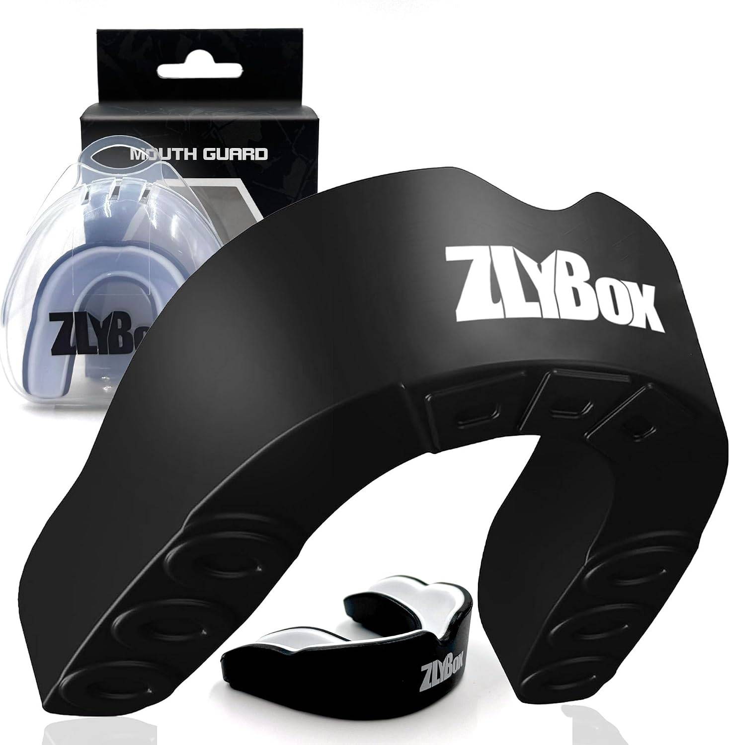 Dual-Layer Sports Mouth Guard for Adults & Youth with Case - Dental Protection for Boxing, Football, MMA, Hockey, Basketball, Lacrosse & All Contact Sports (Black White)