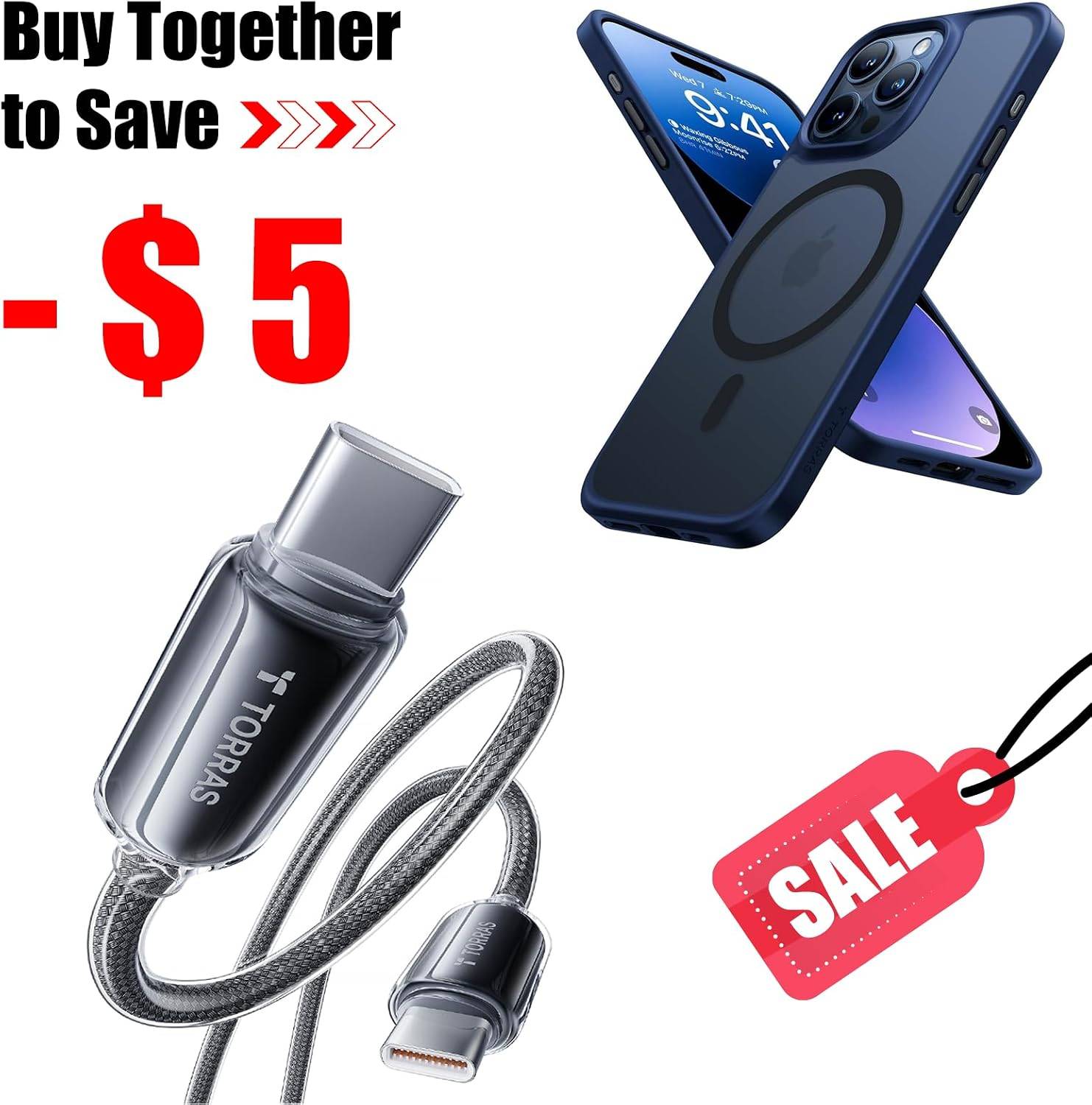 TORRAS iPhone 15 Pro Case with USB C Cable