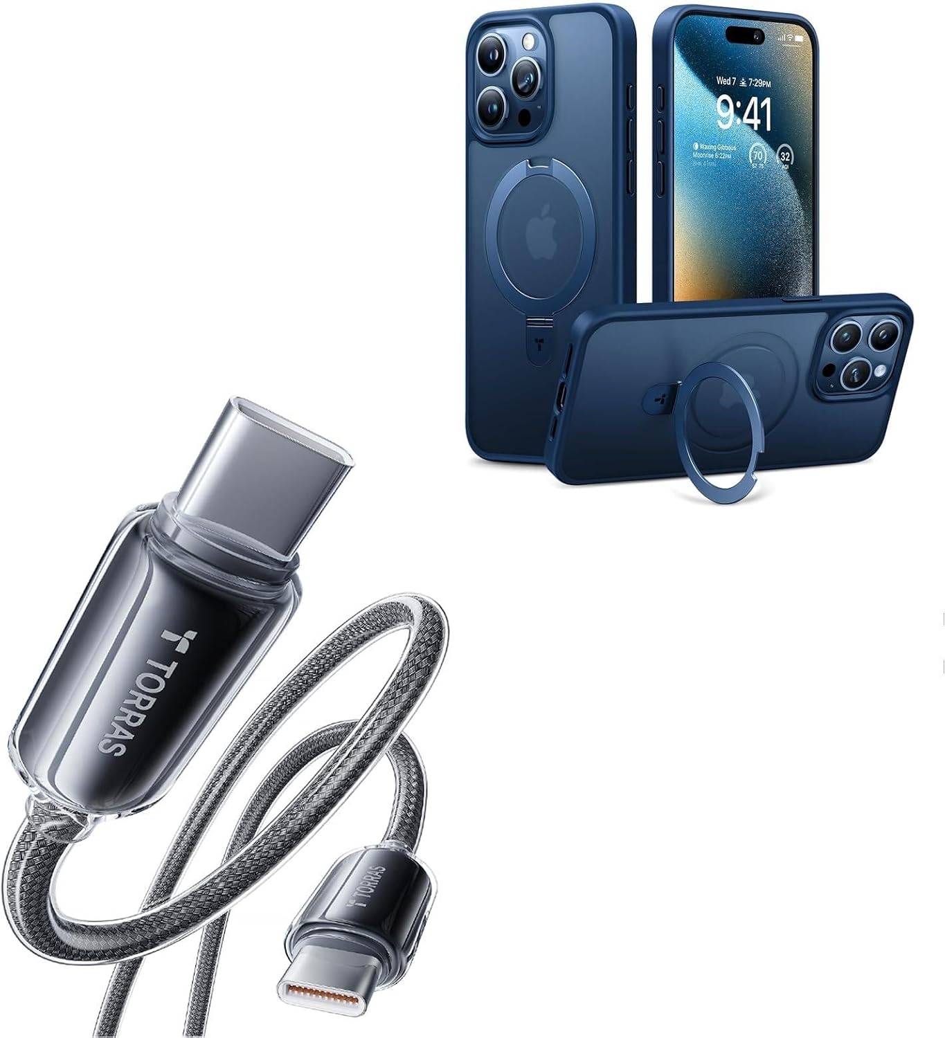 TORRAS iPhone 15 Pro Max Case with USB C Cable