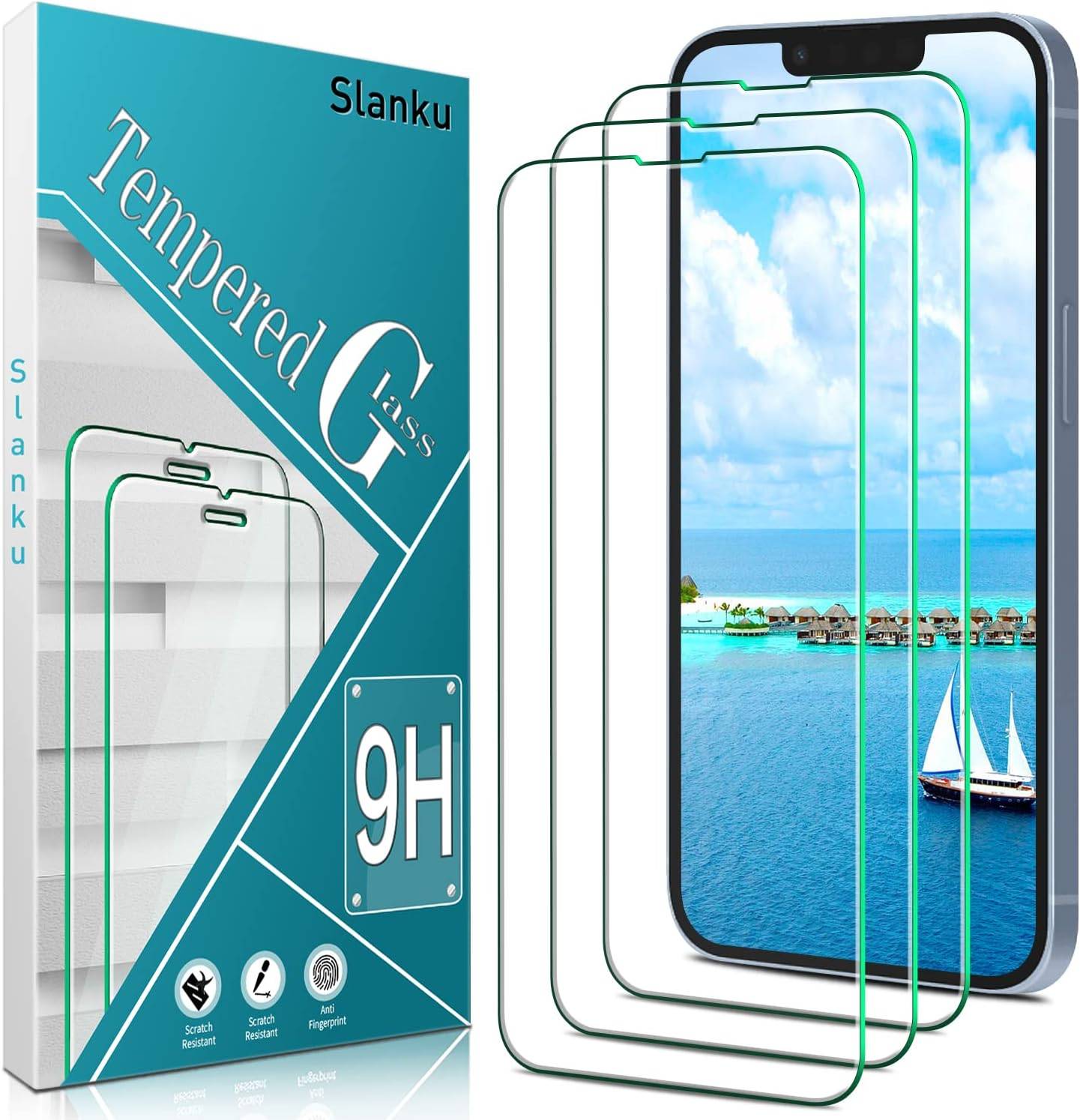 Slanku 3Pcs for iPhone 14 Plus Screen Protector Tempered Glass, 9H Hardness