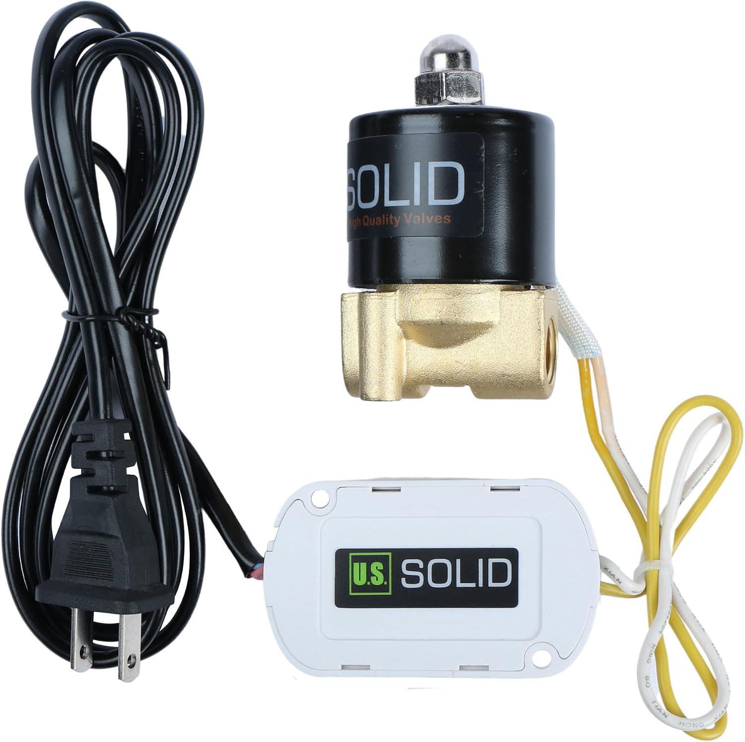 U.S. Solid Smart WiFi Solenoid Valve, 1/4 in Brass, AC 110 V, App-Controlled, Normally Closed, FKM Seal, 0.23 Cv, Manual Switch, Schedule and Loop Timer