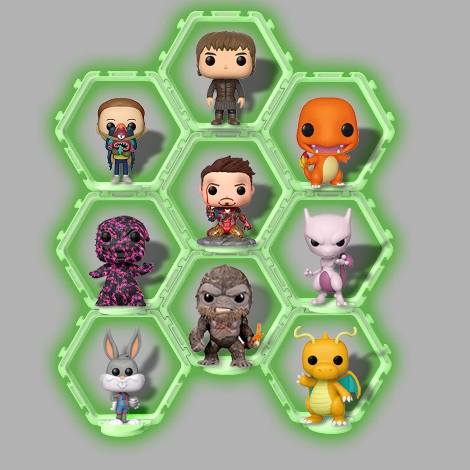 YODAR 9 PCS Riser Display Shelf for Funko POP Figures, Floating Shelves Display Ledge for Organizer and Decoration, Collectibles Display Stands Showcase, Fluorescent