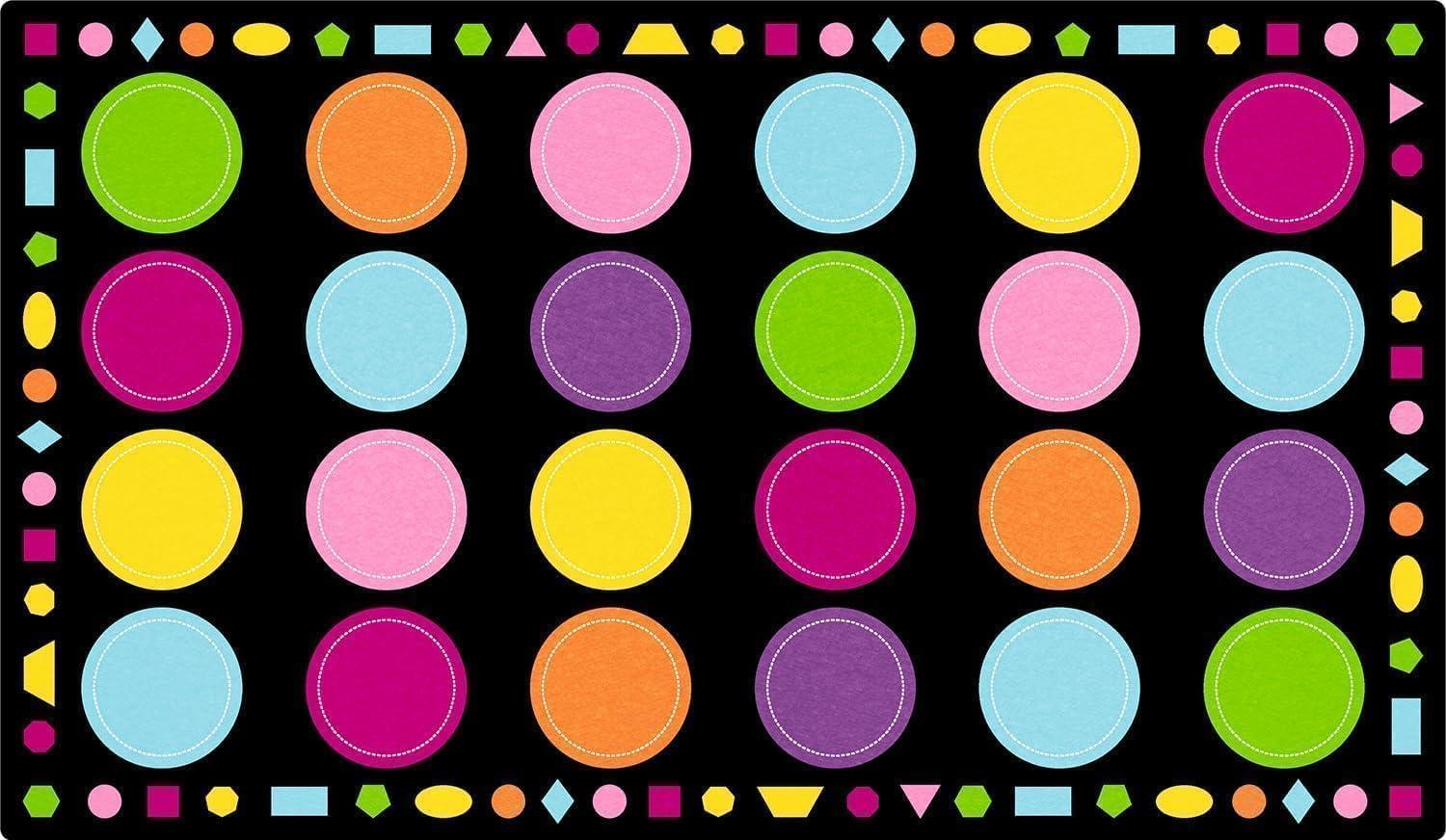 Booooom Jackson Classroom Rug - 7'6''x13' Circle Dot Seating Square Preschool Classroom Carpet, Non-Slip & Stain Resistant, 20X Easy Clean, Thick Nylon Kids Playroom Floor Mat