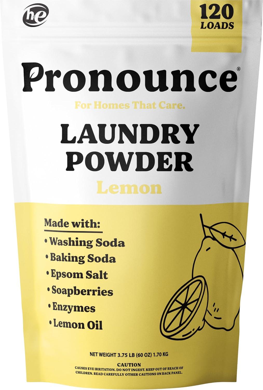 Pronounce Laundry Detergent Powder Alternative | Cleaner Ingredients. No Harsh Preservatives. Stain + Smell Fighting. With Essential Oils. HE Safe - 120 Loads (Lemon).