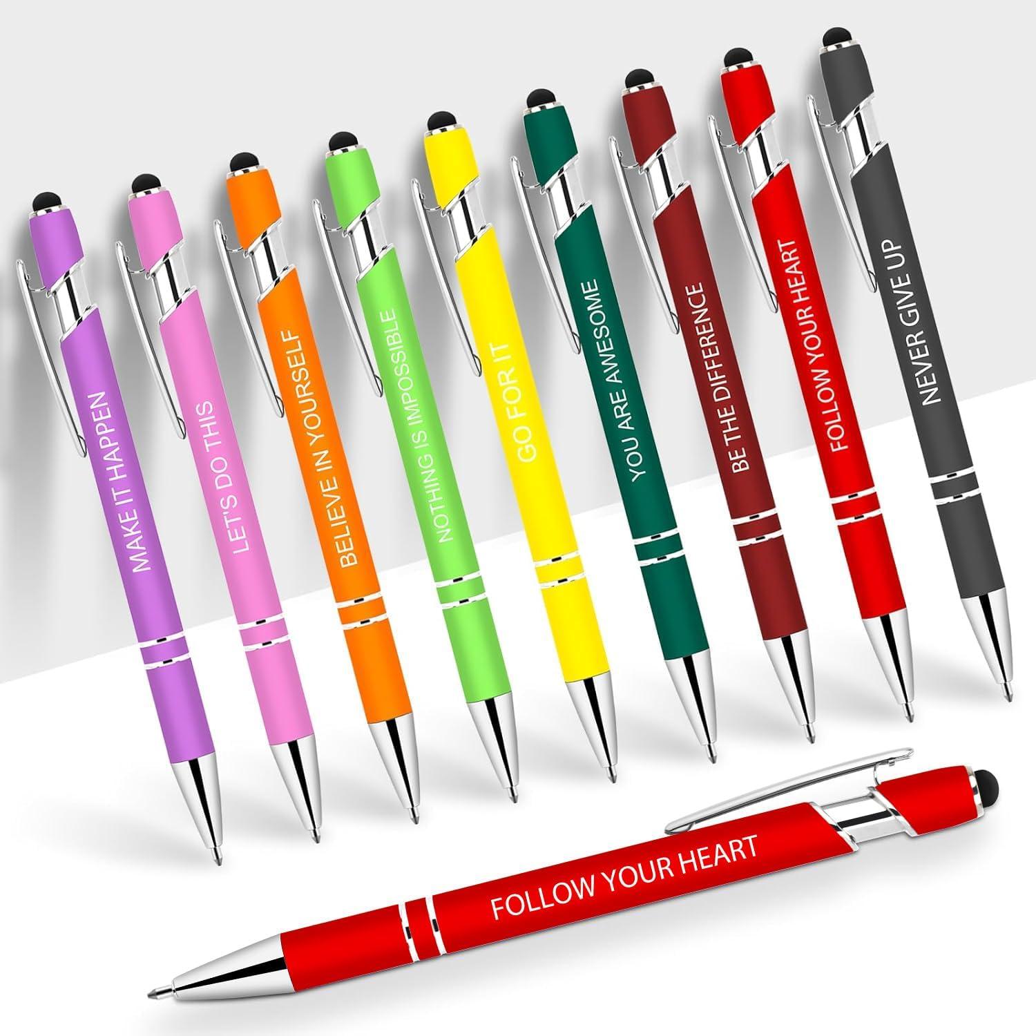 Greengines 10 PCS Inspirational Pens Bulk with Stylus Tip Gifts Black Ink