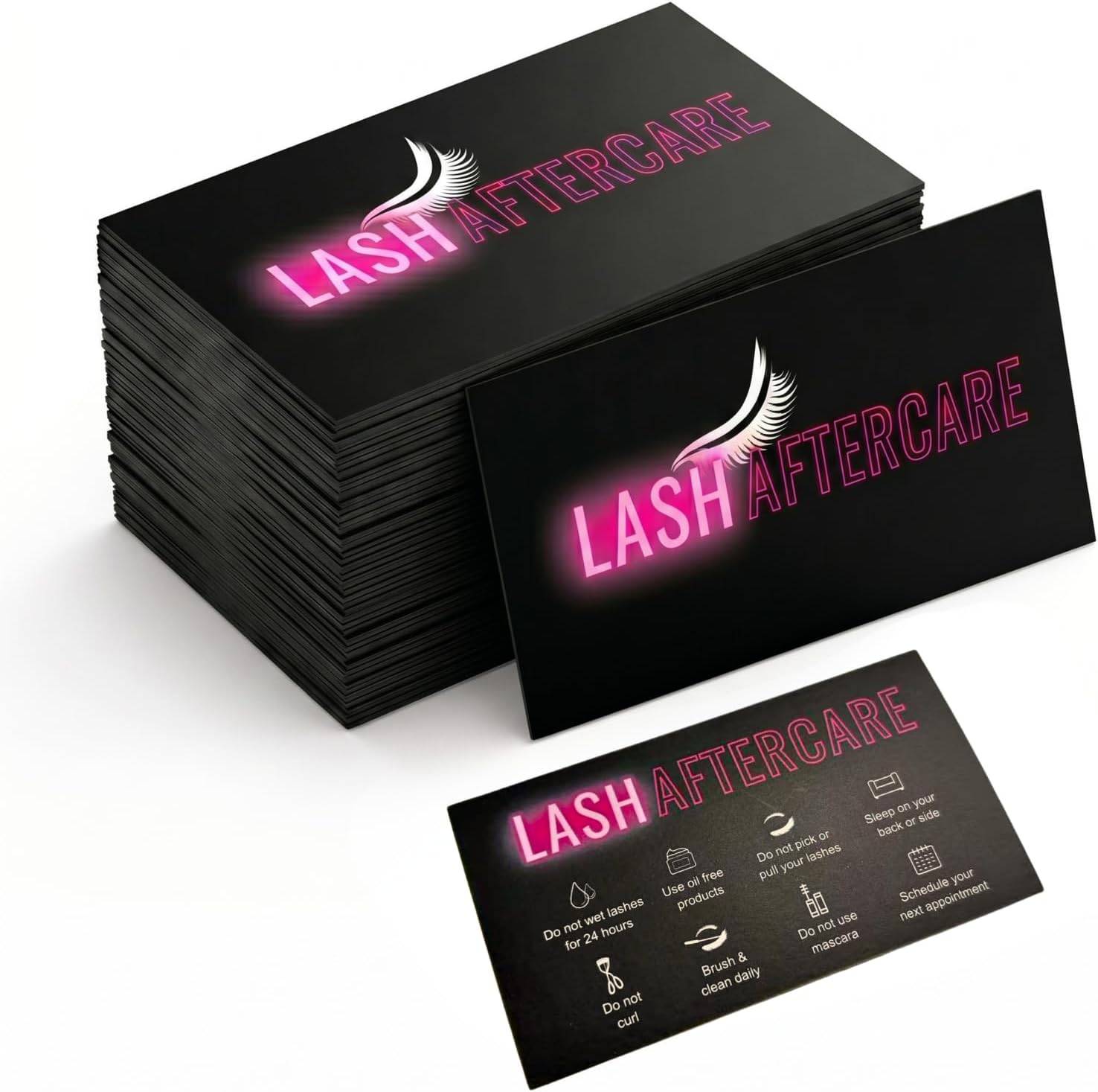 Lash Extension Aftercare Cards 100 Pack - Neon Pink & Black Client Instruction Cards for Lash Technicians | Professional Salon Supplies, Goodie Bags & Beauty Studios (3.5 x 2)