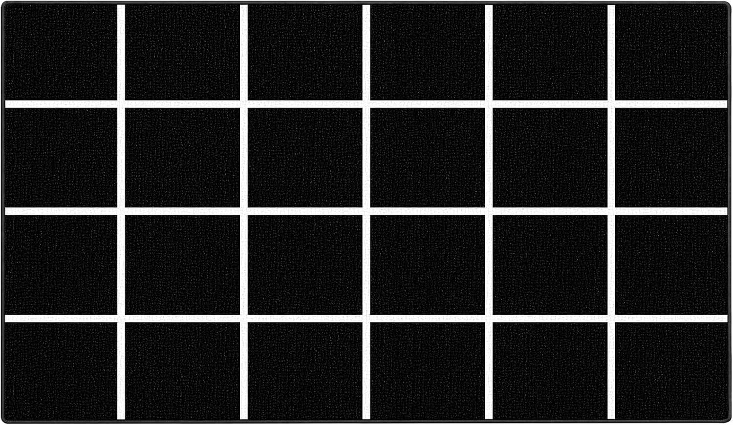 ABCarpet Classroom Rug with 24 Seats Black and White Grid 7’6'‘ x 13'1‘’ - Nylon Stain Resistant Carpet for Elementary School, Daycare, Preschool - Non Slip Washable Seating Rug wi