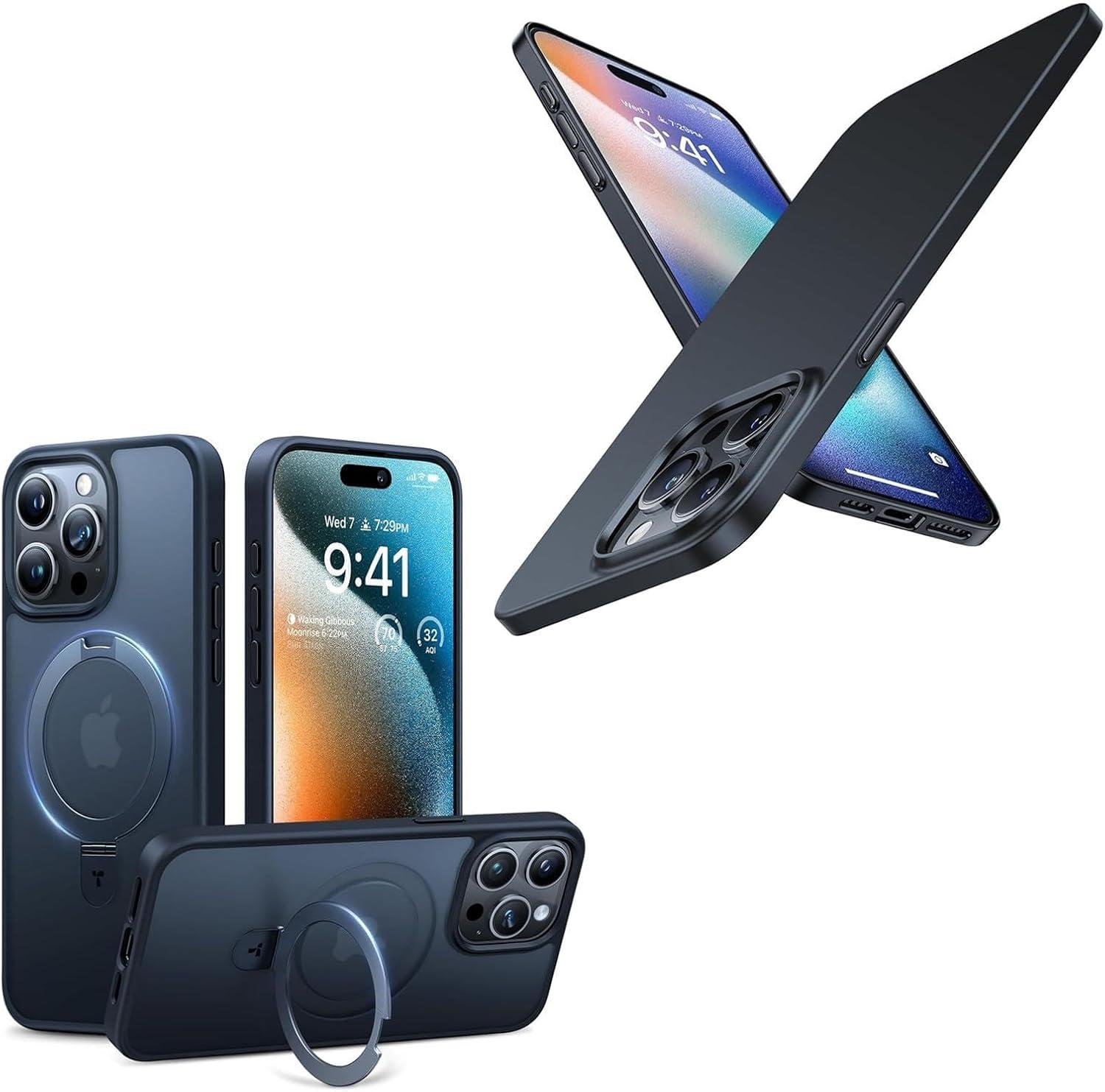 TORRAS Slim Fit Designed for iPhone 15 Pro Case 6.1 inch & Magnetic Protective iPhone 15 Pro Case with Stand