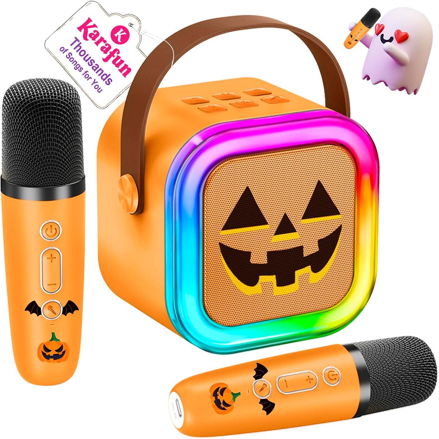 IROO Mini Karaoke Machine for Kids, Halloween Party Supplies & 2025 TOP Toy Gifts Ideas for Girls Boys Ages 4-12, Portable MP3 Player with 2 Wireless Mics for Birthday Christmas Si