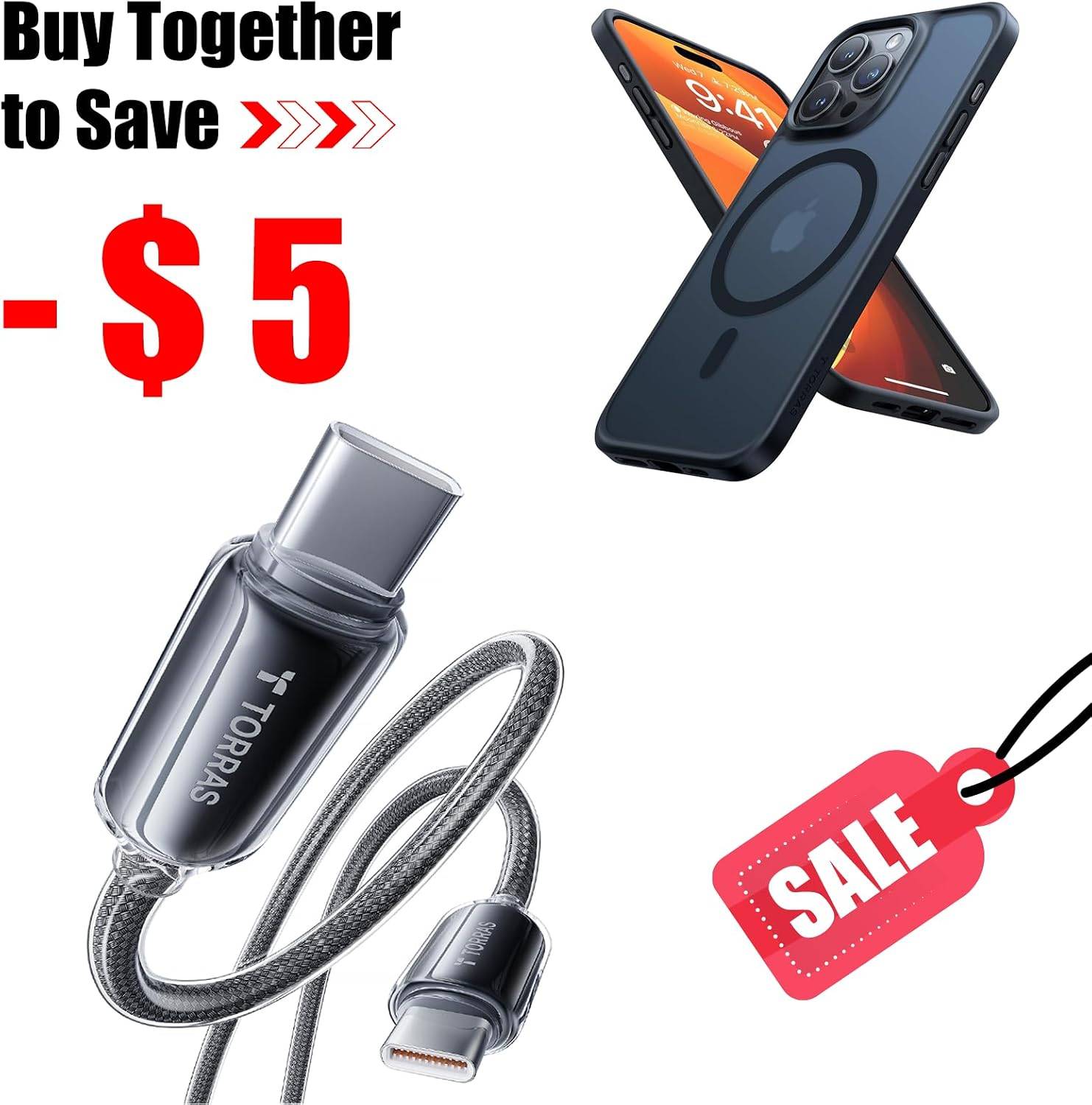 TORRAS iPhone 15 Pro Case with USB C Cable