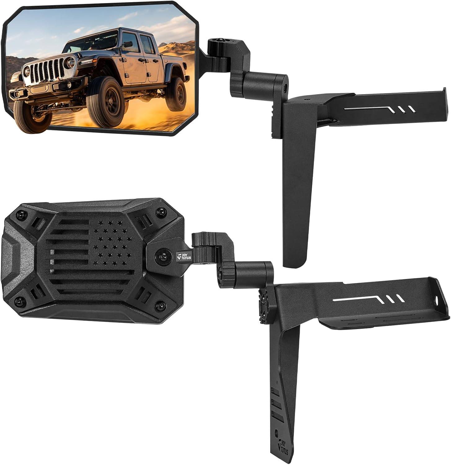 JOYTUTUS Mirrors Doors Off or Doors On Compatible with 2018-2026 Wrangler JL Gladiator JT, Side Mirrors with Bracket for Spot Light Action Camera Mount, Wider View No Vibrate & Wob