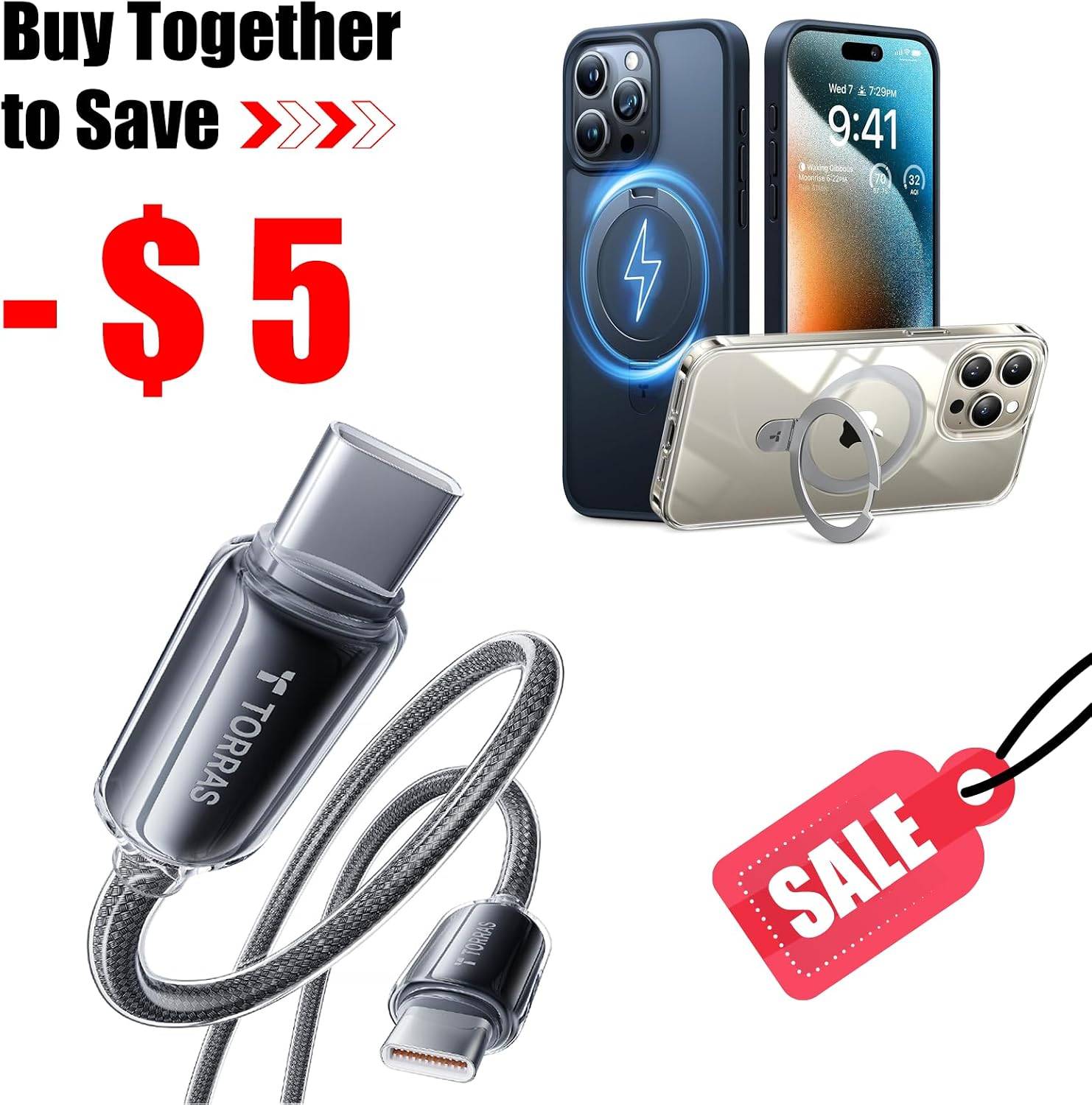 TORRAS iPhone 15 Pro Case with USB C Cable