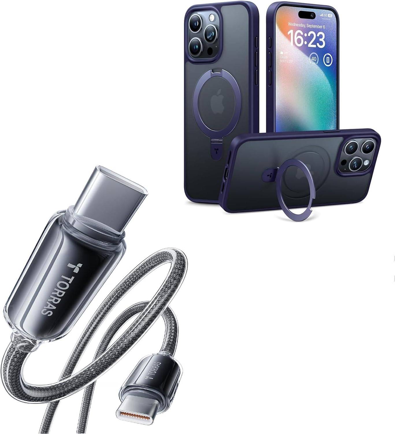 TORRAS iPhone 15 Pro Max Case with USB C Cable