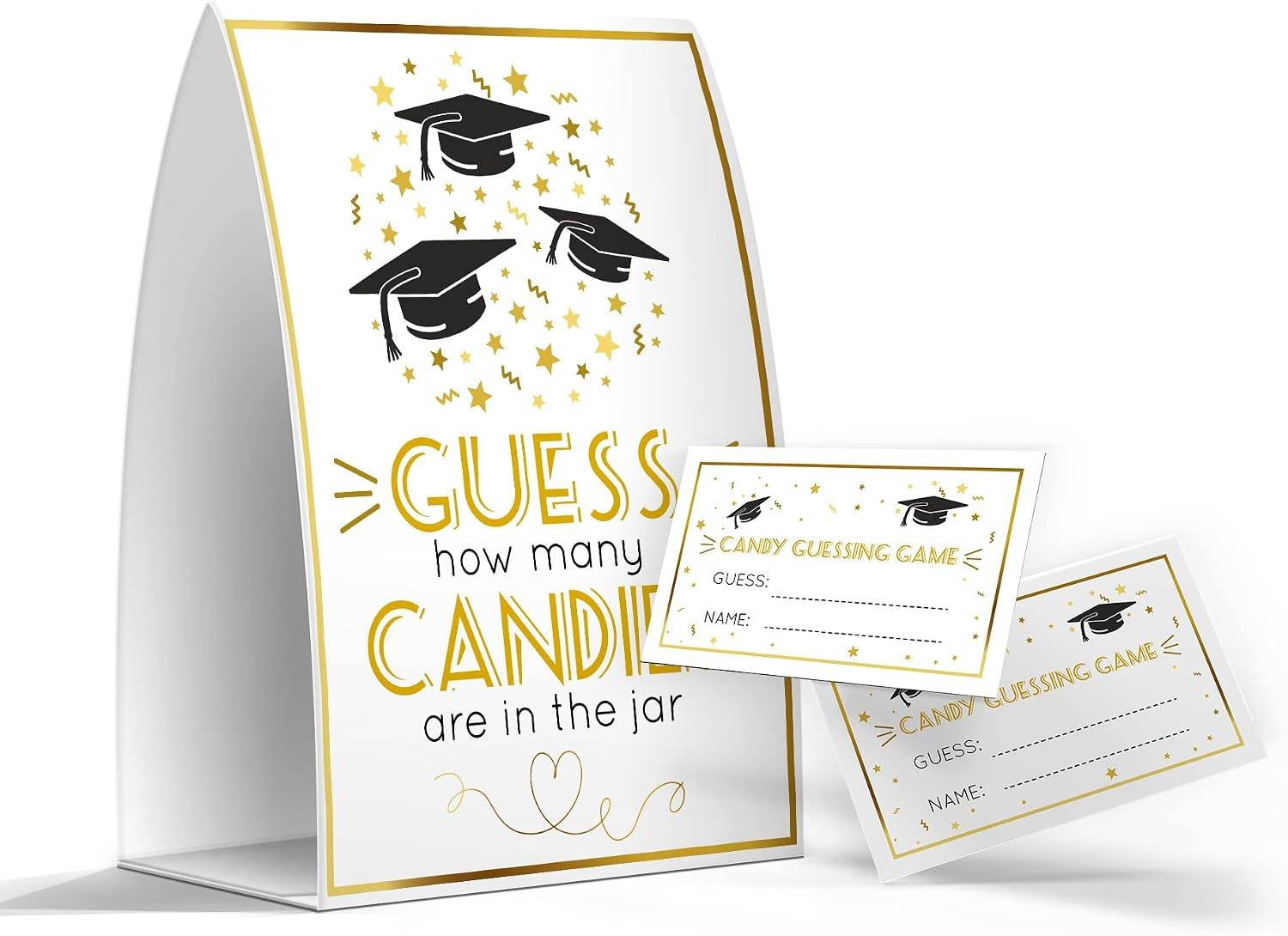 Graduation Party Game, How Many Candies Are In The Jar-1 Sign + 50 Cards, Graduation Decorations, Graduation Party Game, Grad Party Idea - 01