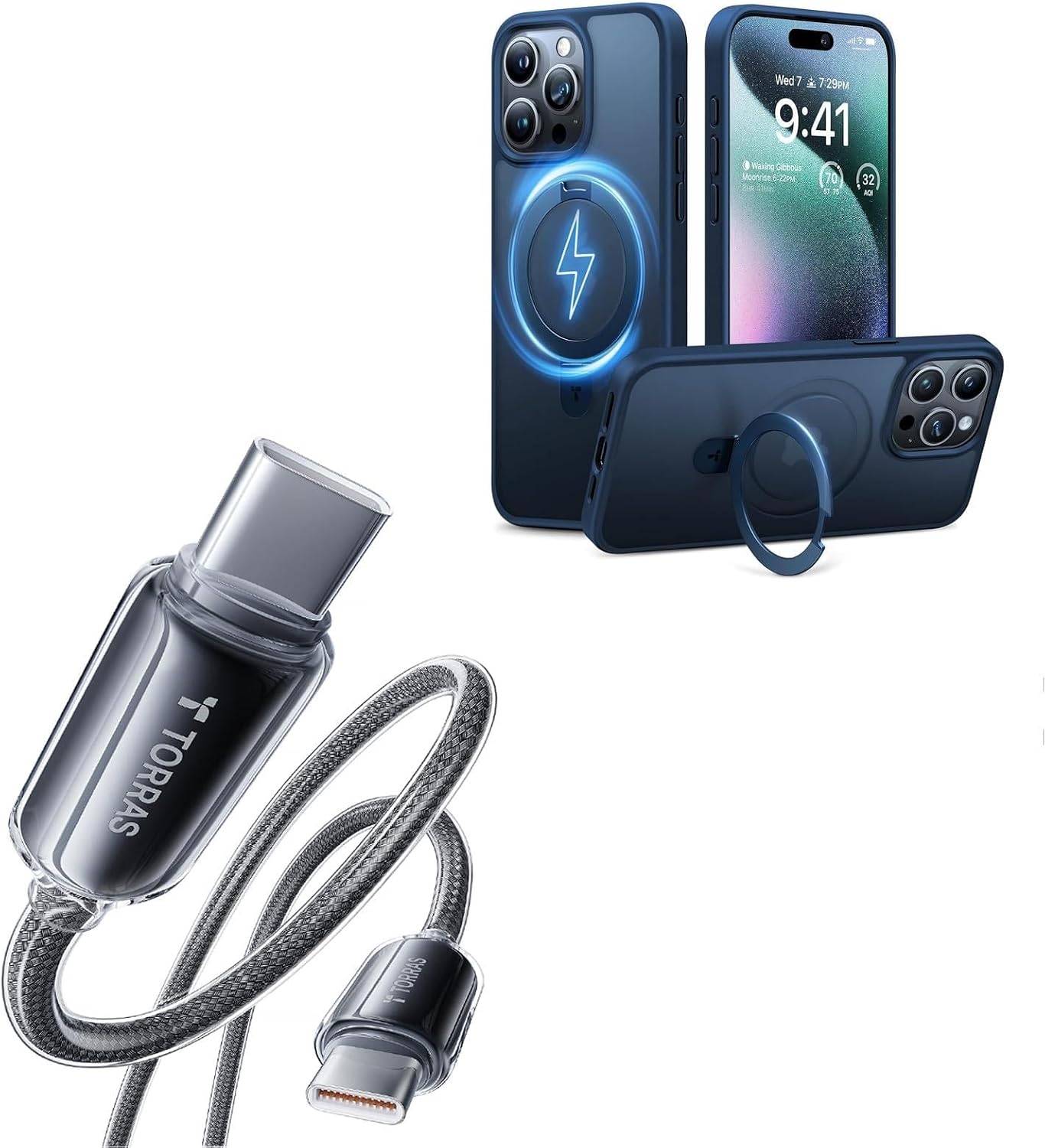 TORRAS iPhone 15 Pro Case with USB C Cable
