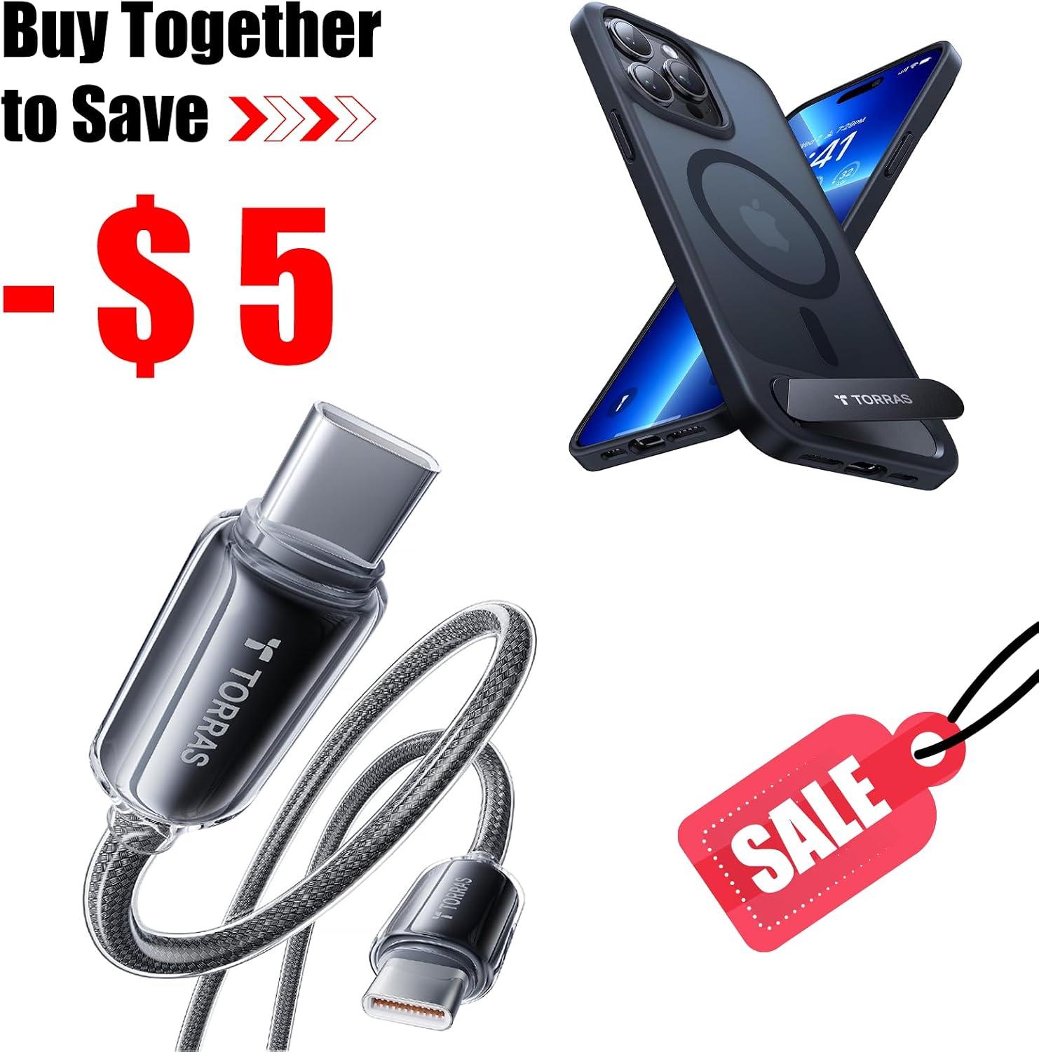 TORRAS iPhone 15 Pro Max Case with USB C Cable