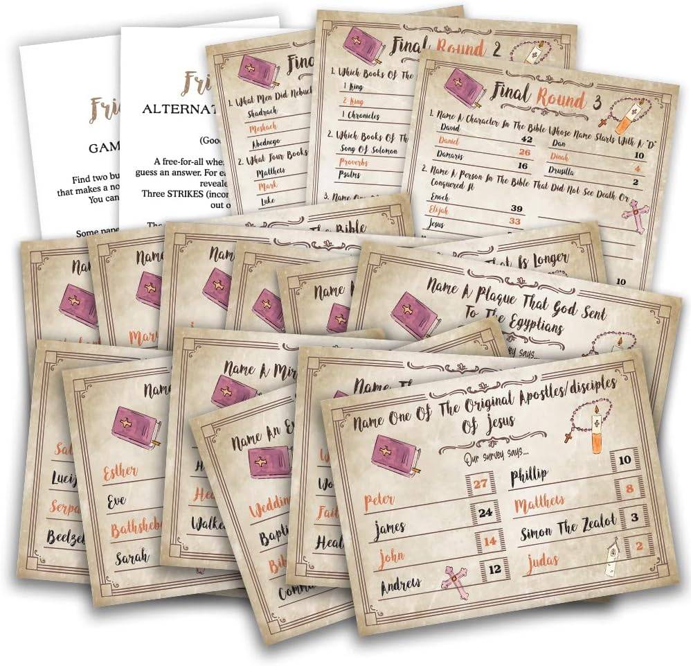 Bible Trivia Game, Bible Friendly Feud Quiz, Bible Trivia Games for Family, Bible Family Feud Questions, Games for Church Group, Bible Community Party Supplies-S01
